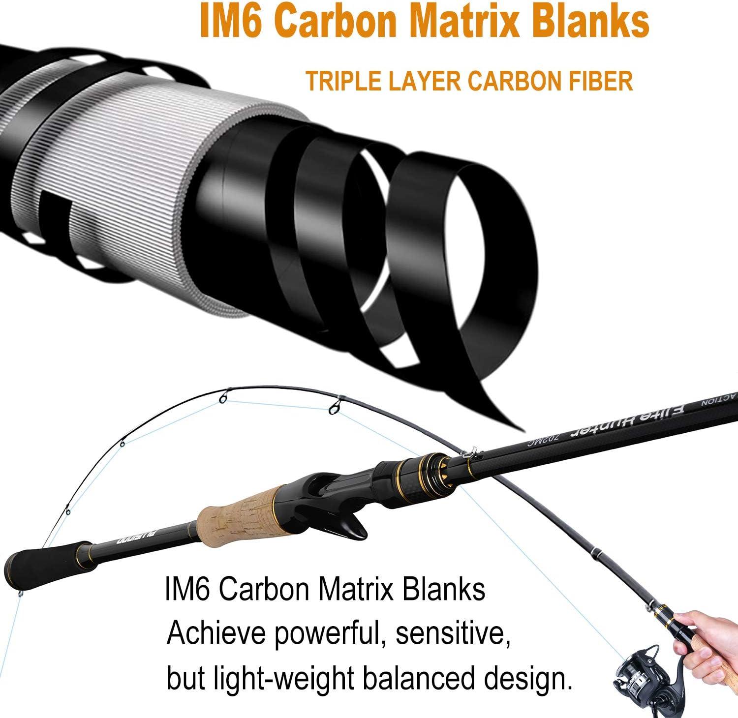 image:imagePLUSINNO Elite Hunter 7FT Fishing Rod IM 6 Graphite Spinning Rod and Casting Rod Stainless Steel Guides with SiC Inserts 7FTSpinning RodM PowerMSGolden