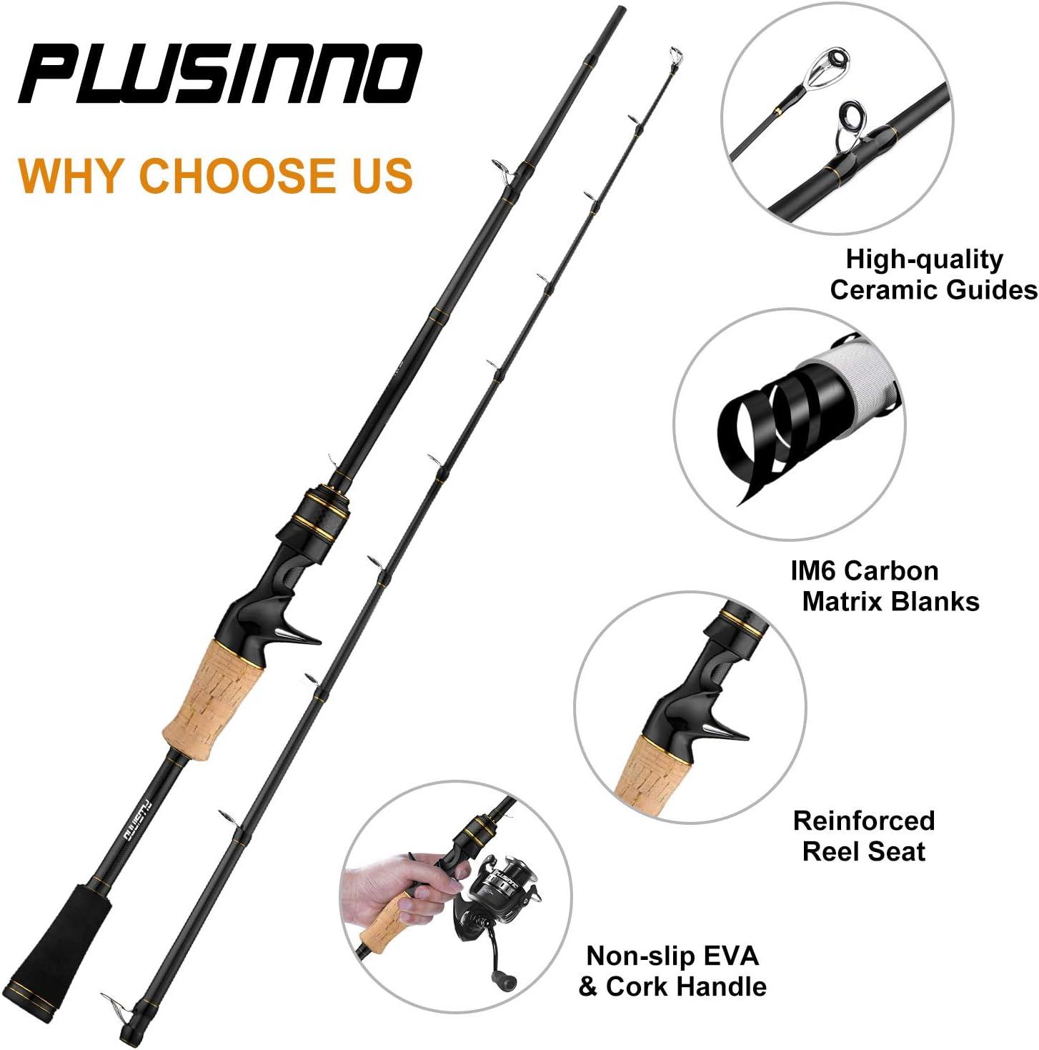 image:imagePLUSINNO Elite Hunter 7FT Fishing Rod IM 6 Graphite Spinning Rod and Casting Rod Stainless Steel Guides with SiC Inserts 7FTSpinning RodM PowerMSGolden