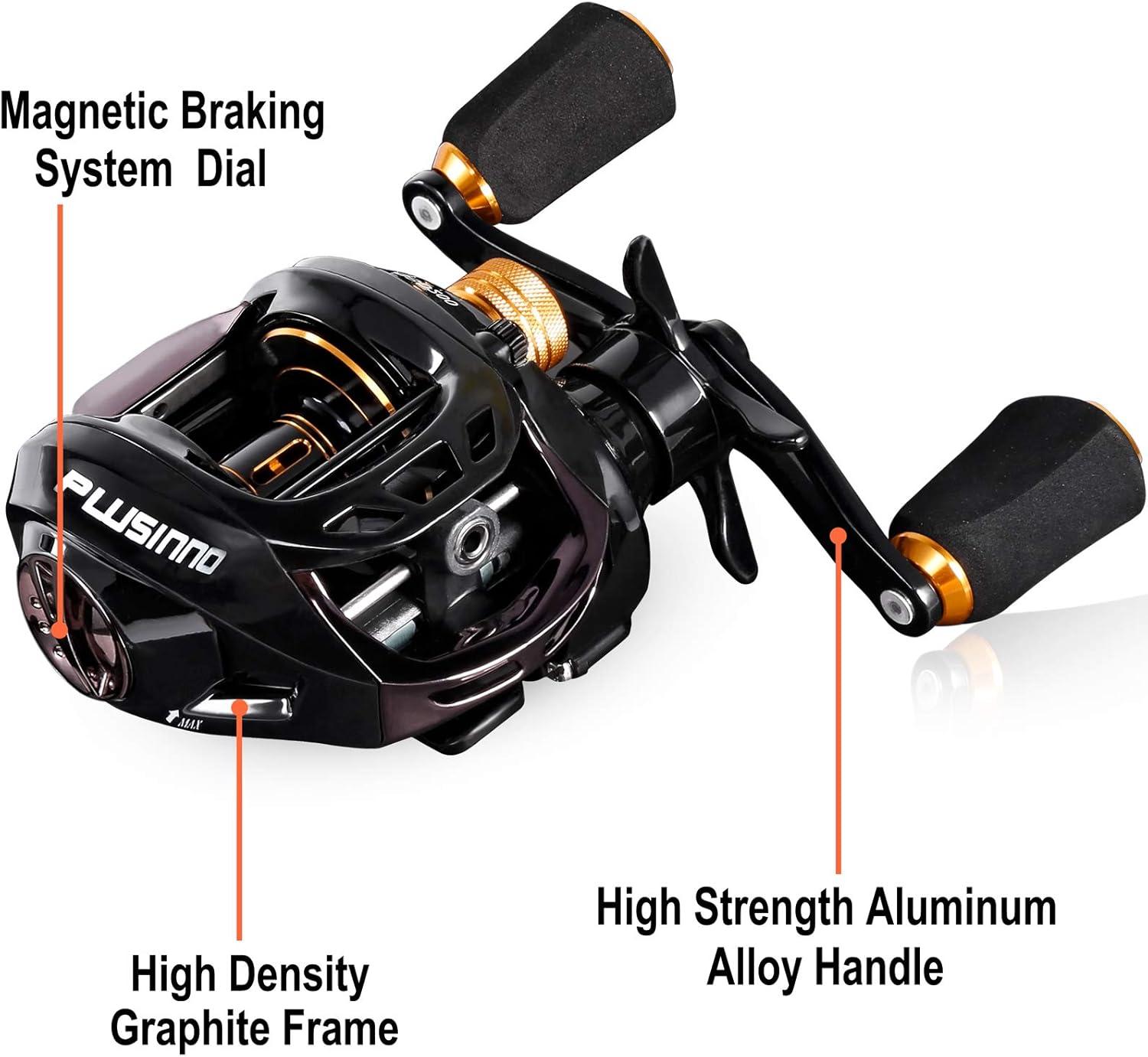 image:imagePLUSINNO Elite Hunter Baitcasting Fishing Reel Ultra Smooth 11LB Carbon Fiber Drag 651 Gear Ratio5 1 Shielded Ball Bearings Rubber Handle Knobs