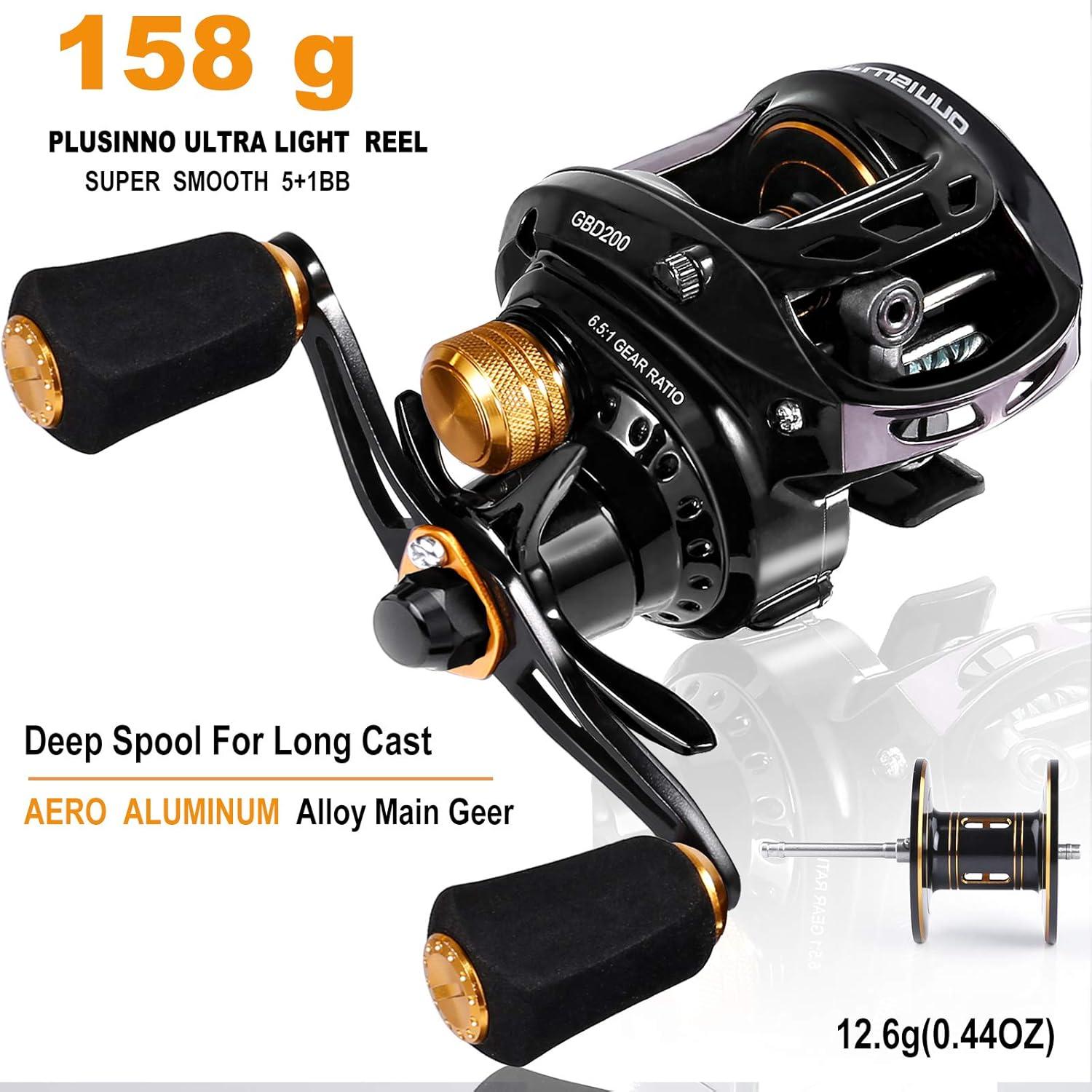 image:imagePLUSINNO Elite Hunter Baitcasting Fishing Reel Ultra Smooth 11LB Carbon Fiber Drag 651 Gear Ratio5 1 Shielded Ball Bearings Rubber Handle Knobs