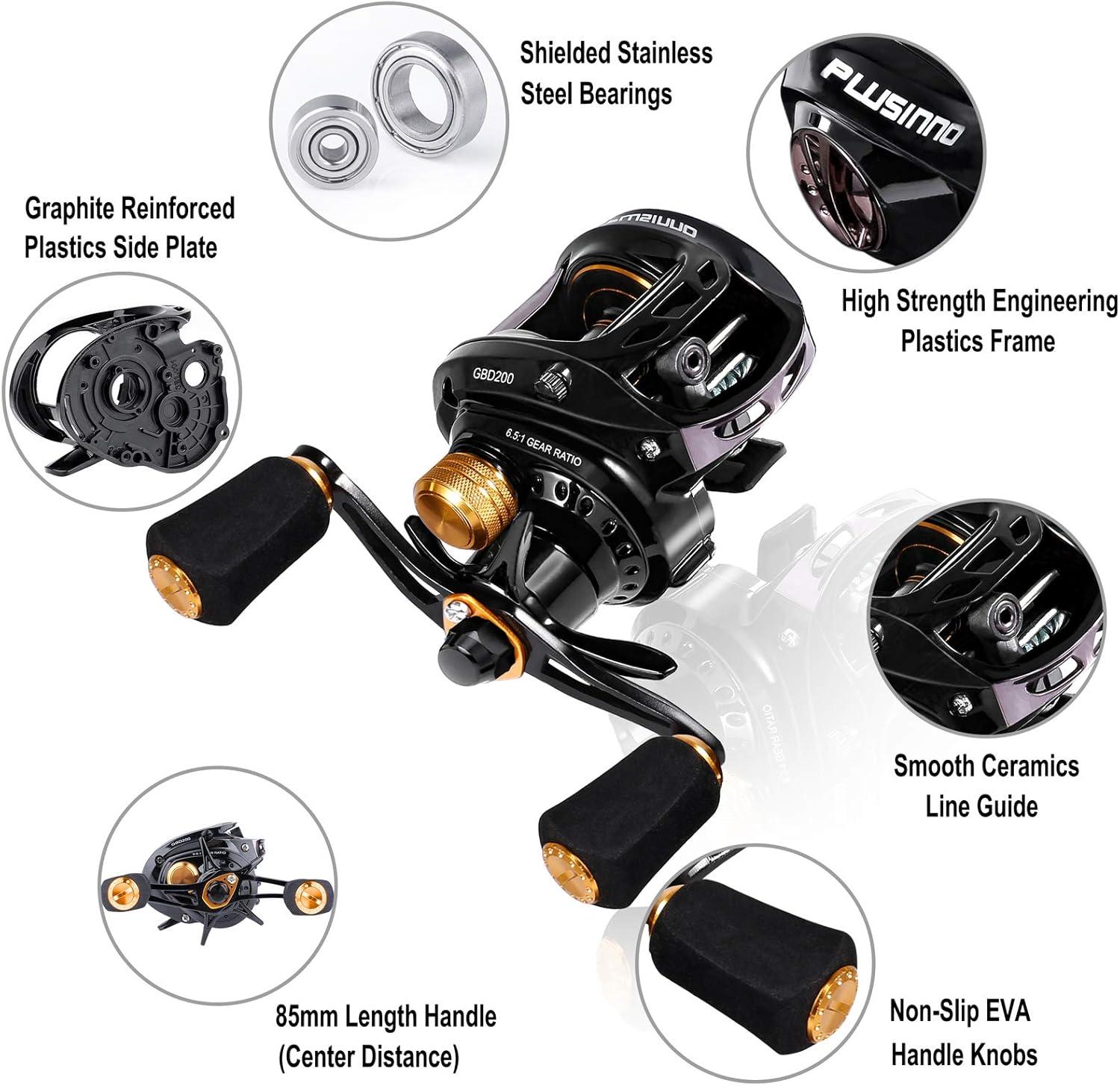 image:imagePLUSINNO Elite Hunter Baitcasting Fishing Reel Ultra Smooth 11LB Carbon Fiber Drag 651 Gear Ratio5 1 Shielded Ball Bearings Rubber Handle Knobs