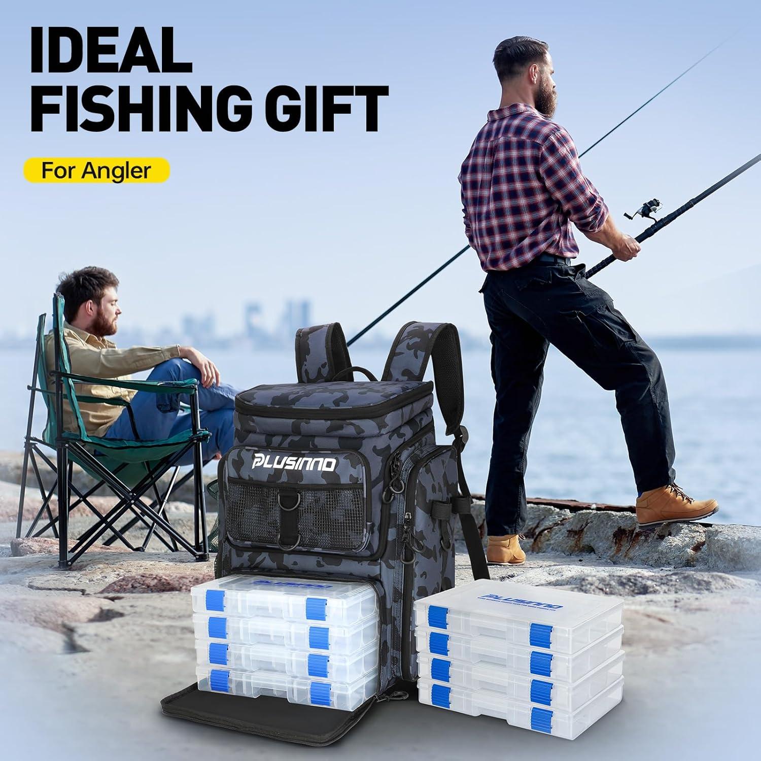 image:imagePLUSINNO Fishing Backpack with Rod Holders Tackle Box 42L Large Waterresistant Fishing Tackle Bag Store Fishing GearBlack Camo4 Tackle Boxes Included