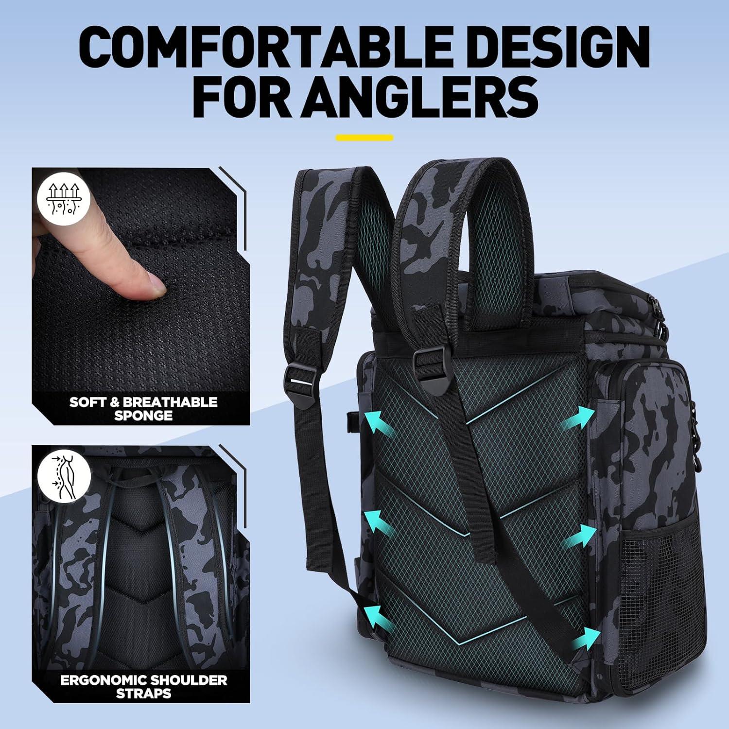 image:imagePLUSINNO Fishing Backpack with Rod Holders Tackle Box 42L Large Waterresistant Fishing Tackle Bag Store Fishing GearBlack Camo4 Tackle Boxes Included