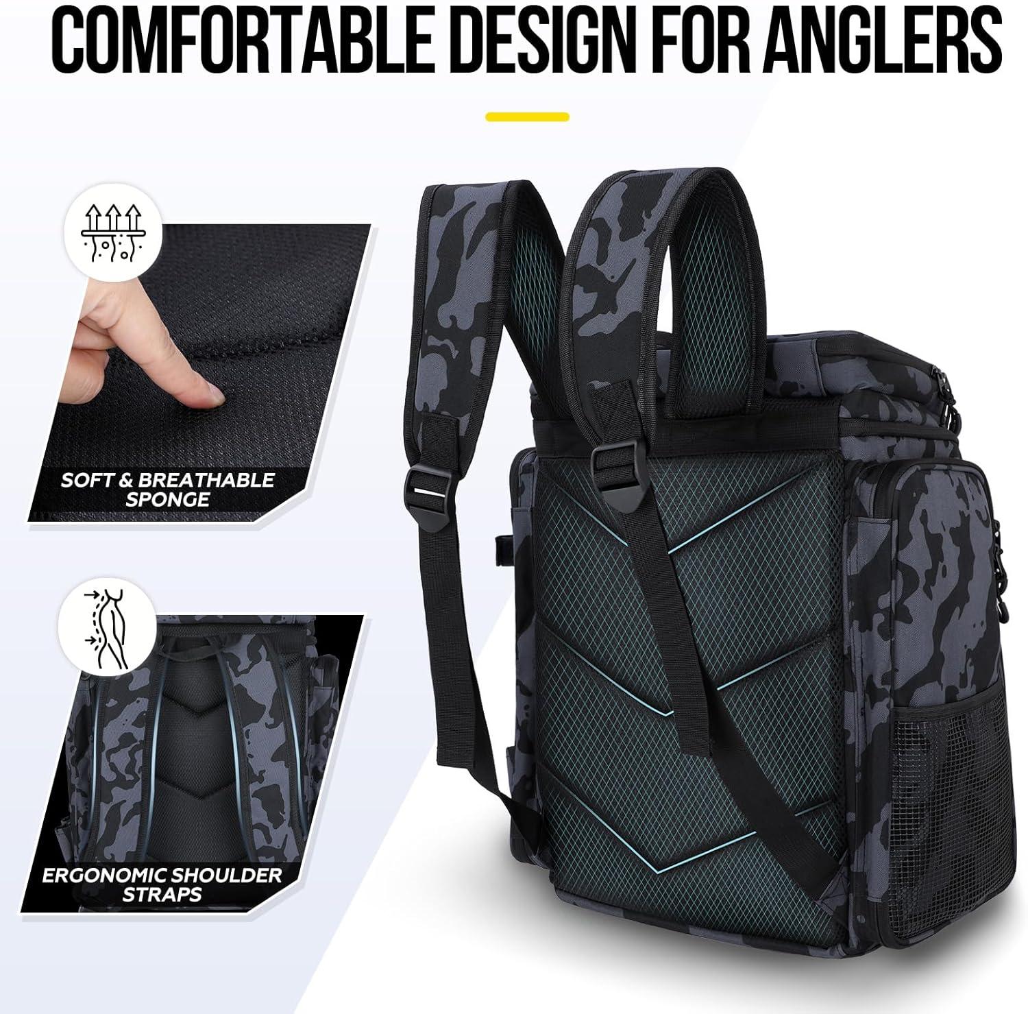 image:imagePLUSINNO Fishing Backpack with Rod Holders Tackle Box 42L Large Waterresistant Fishing Tackle Bag Store Fishing GearBlack Camouflage