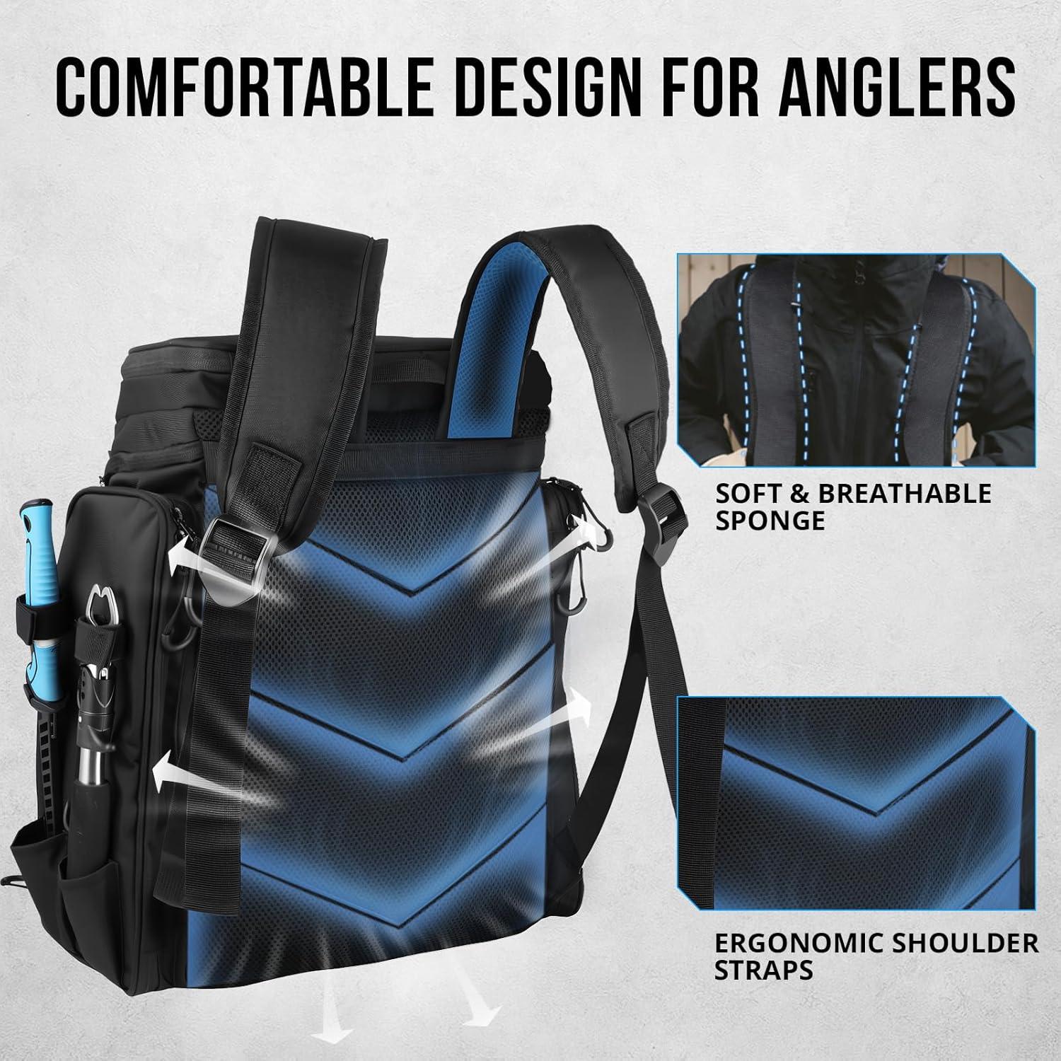image:imagePLUSINNO Fishing Backpack with Rod Holders Tackle Box 42L Large Waterresistant Fishing Tackle Bag Store Fishing GearBlack With Tackle Boxes