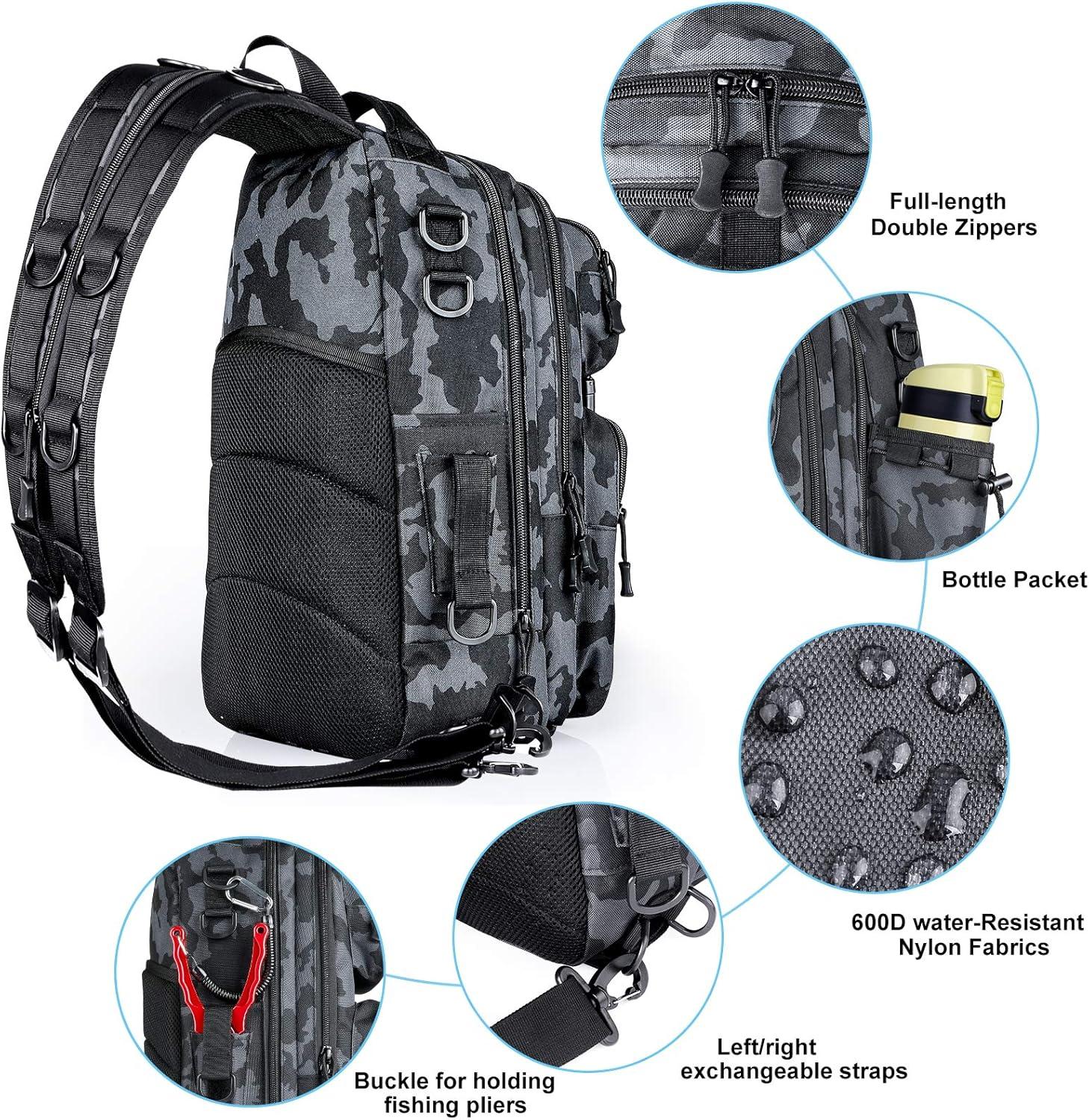 image:imagePLUSINNO Fishing Backpack with Tackle Boxes Waterproof Fishing Sling Tackle Bag For Fishing Gear With Rod Holder Fishing Gifts for Men With Fishing lures Fishing pliers Fish Lip GripperSingle Backpack No Tackle Box