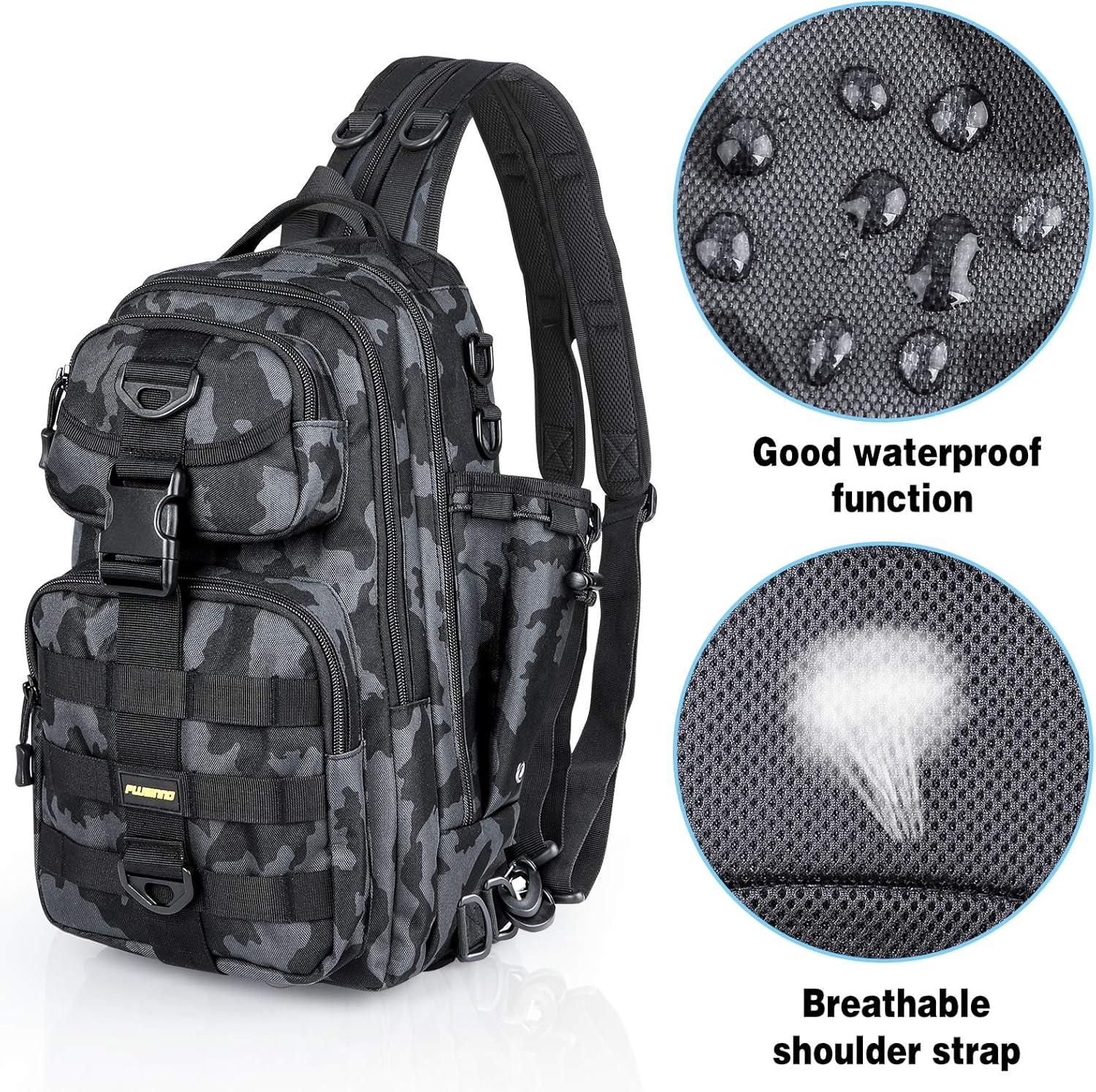 image:imagePLUSINNO Fishing Backpack with Tackle Boxes Waterproof Fishing Sling Tackle Bag For Fishing Gear With Rod Holder Fishing Gifts for Men With Fishing lures Fishing pliers Fish Lip GripperSingle Backpack No Tackle Box
