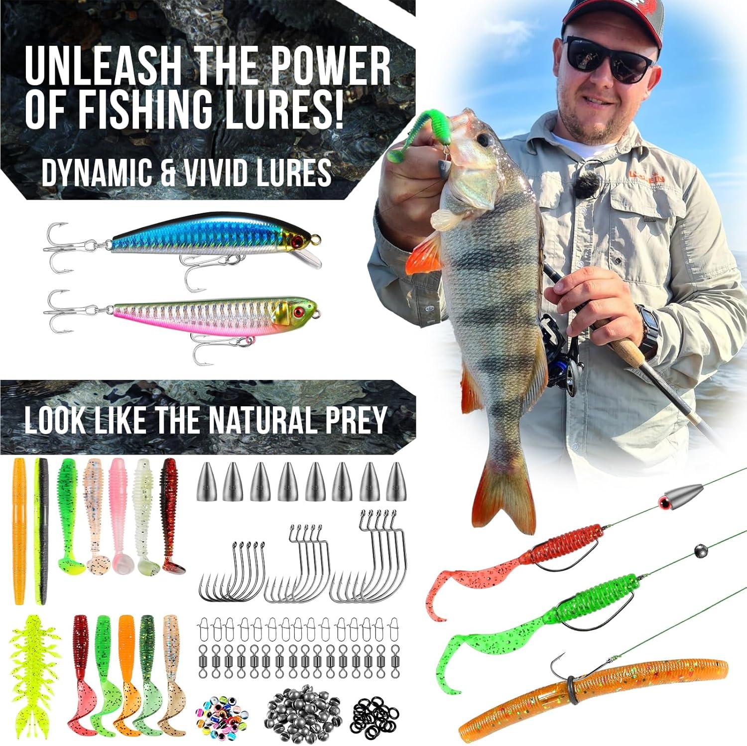 image:imagePLUSINNO Fishing Backpack with Tackle Boxes Waterproof Fishing Sling Tackle Bag For Fishing Gear With Rod Holder Fishing Gifts for Men With Fishing lures Fishing pliers Fish Lip GripperFishing Backpack with fishing rod