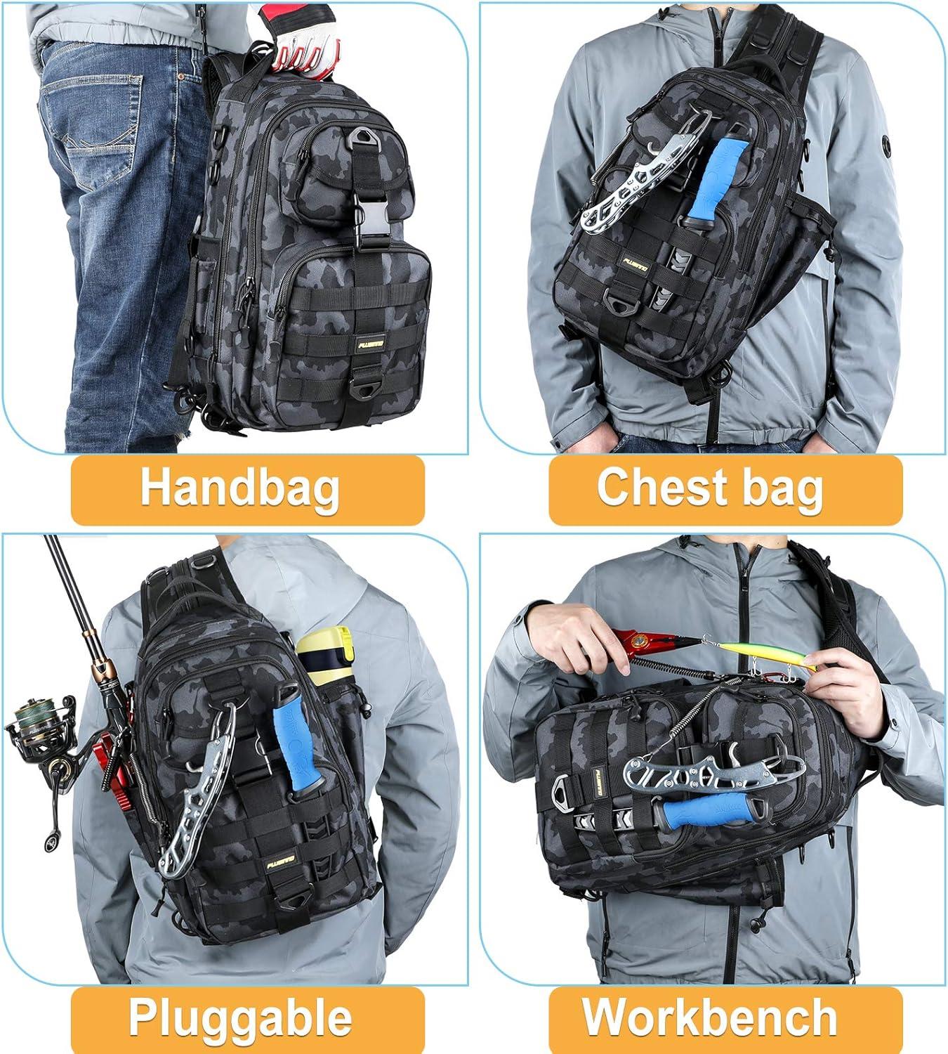 image:imagePLUSINNO Fishing Backpack with Tackle Boxes Waterproof Fishing Sling Tackle Bag For Fishing Gear With Rod Holder Fishing Gifts for Men With Fishing lures Fishing pliers Fish Lip GripperSingle Backpack No Tackle Box