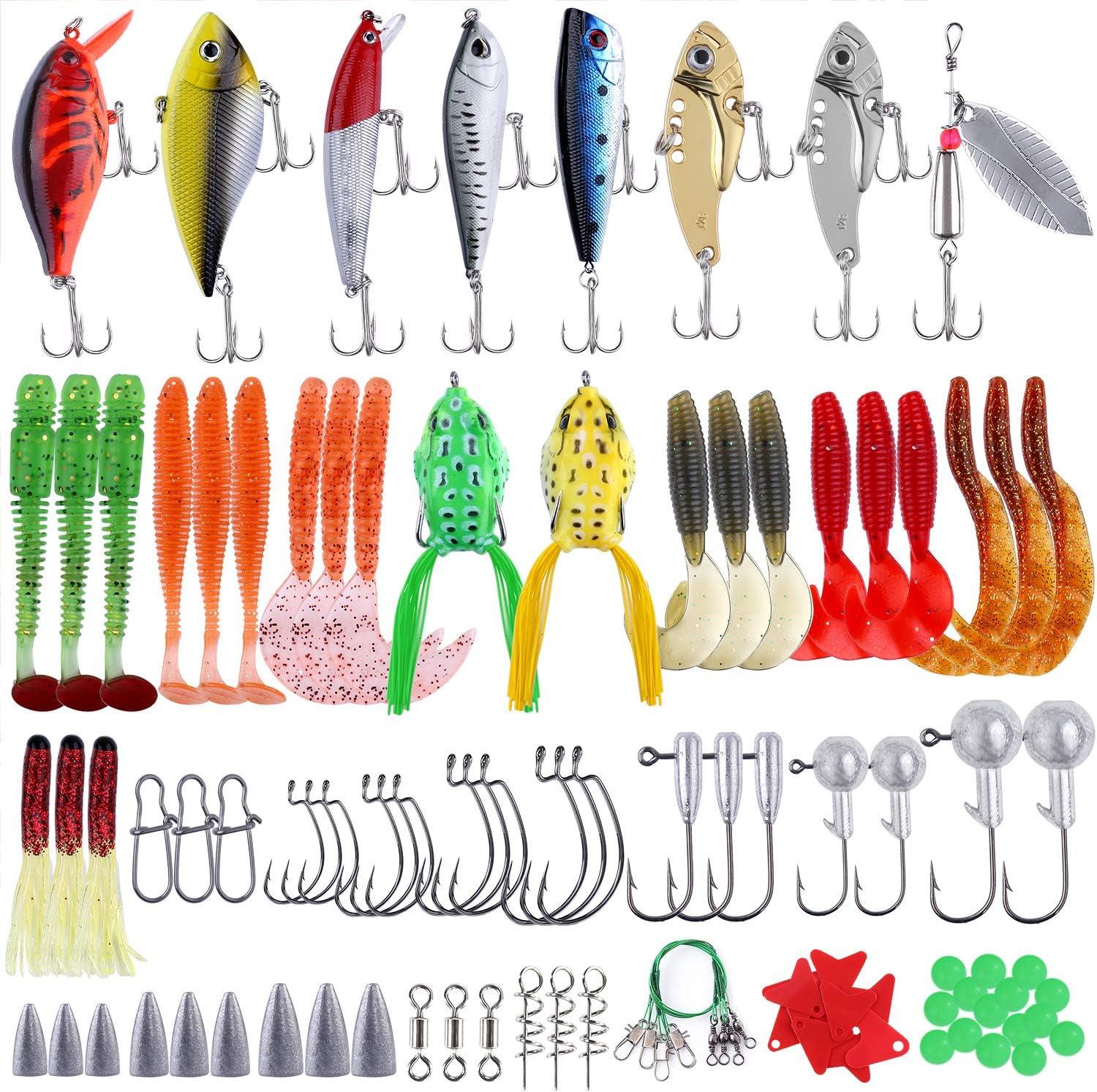 image:imagePLUSINNO Fishing Lures 292210Pcs Tackle Box with Tackle Included Crankbaits Hooks Weights Fishing Accessories kit Fishing Bait Lure Gear Kit Gift for Men BassTrout210PCS Fishing Lures Baits