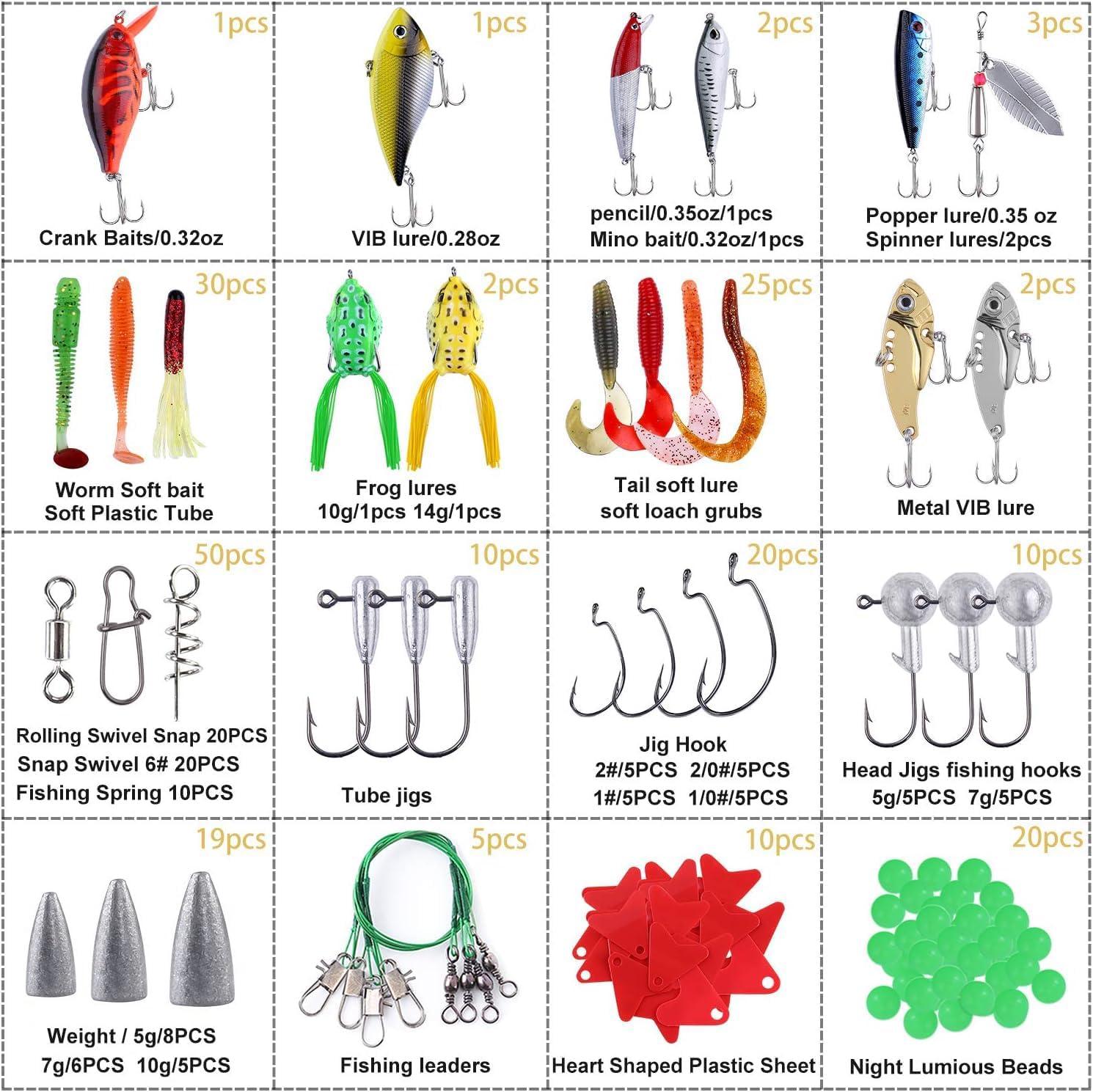 image:imagePLUSINNO Fishing Lures 292210Pcs Tackle Box with Tackle Included Crankbaits Hooks Weights Fishing Accessories kit Fishing Bait Lure Gear Kit Gift for Men BassTrout210PCS Fishing Lures Baits