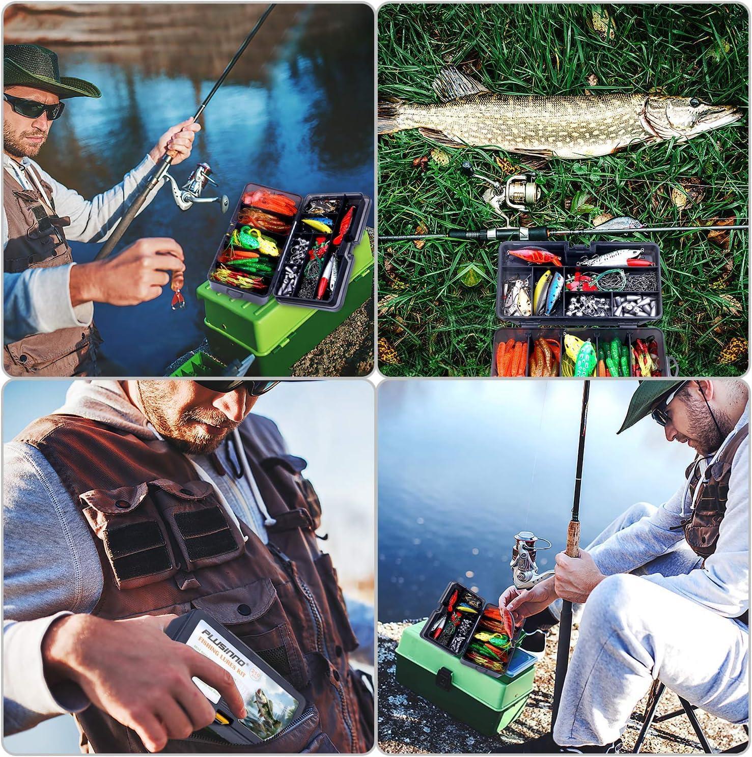 image:imagePLUSINNO Fishing Lures 292210Pcs Tackle Box with Tackle Included Crankbaits Hooks Weights Fishing Accessories kit Fishing Bait Lure Gear Kit Gift for Men BassTrout210PCS Fishing Lures Baits