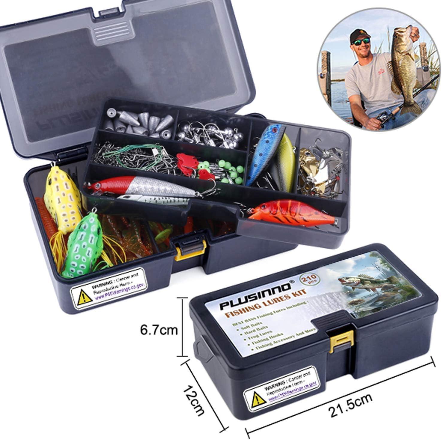 image:imagePLUSINNO Fishing Lures 292210Pcs Tackle Box with Tackle Included Crankbaits Hooks Weights Fishing Accessories kit Fishing Bait Lure Gear Kit Gift for Men BassTrout210PCS Fishing Lures Baits