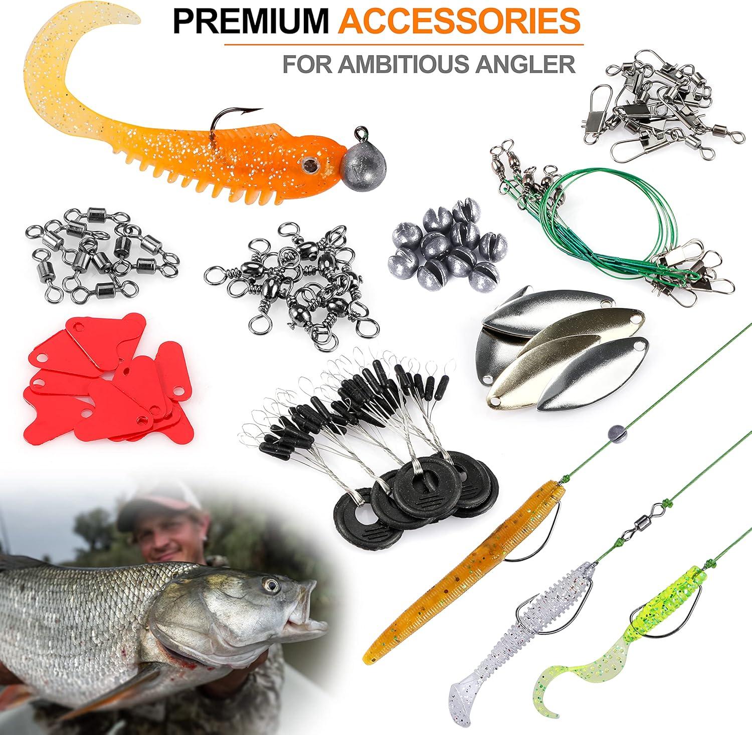 image:imagePLUSINNO Fishing Lures Baits Tackle Including Crankbaits Spinnerbaits Plastic Worms Jigs Topwater Lures Tackle Box and More Fishing Gear Lures Kit Set 102302Pcs Fishing Lure Tackle212Pcs Fishing Accessories Kit