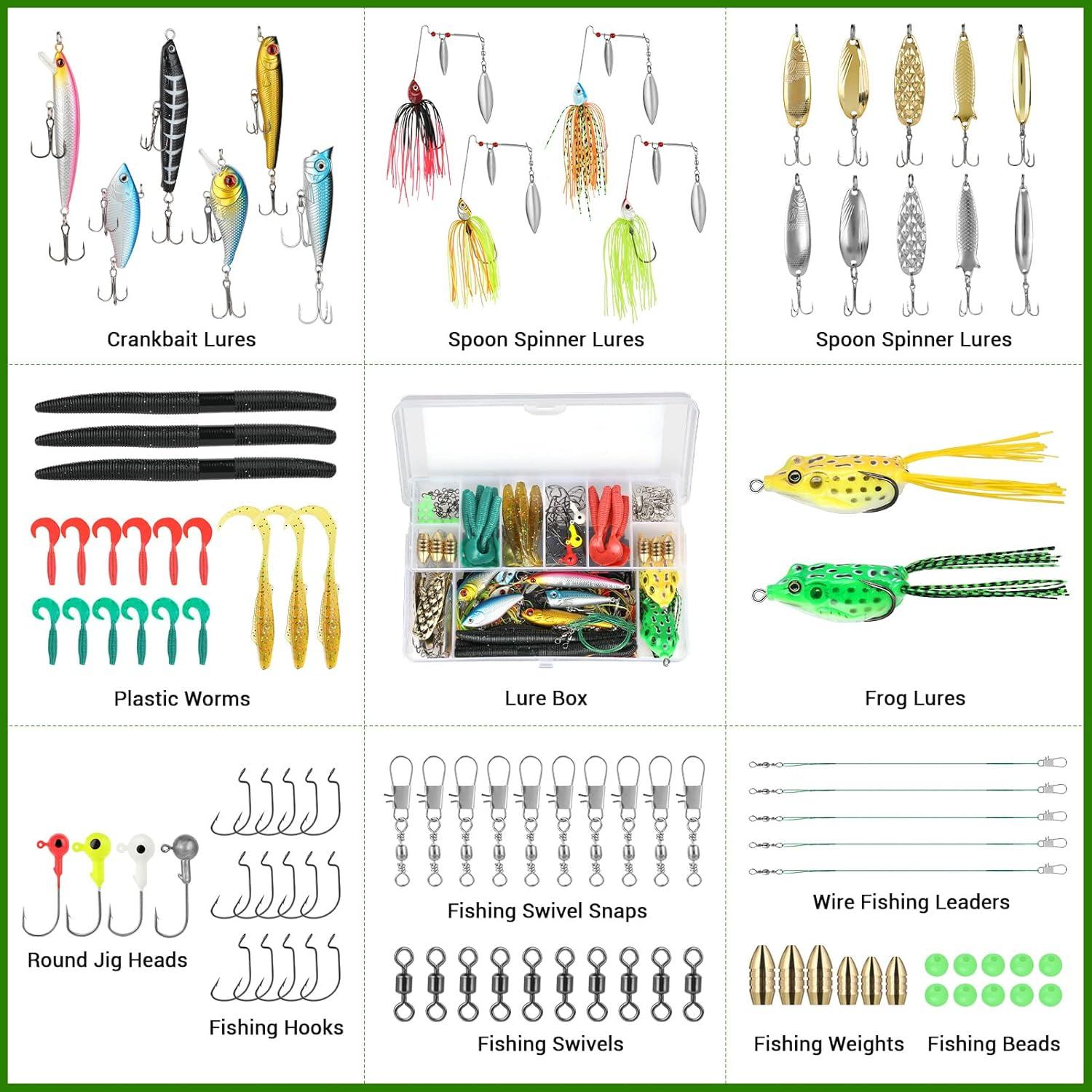 image:imagePLUSINNO Fishing Lures Baits Tackle Including Crankbaits Spinnerbaits Plastic Worms Jigs Topwater Lures Tackle Box and More Fishing Gear Lures Kit Set 102302Pcs Fishing Lure Tackle102Pcs Fishing Lures Kit