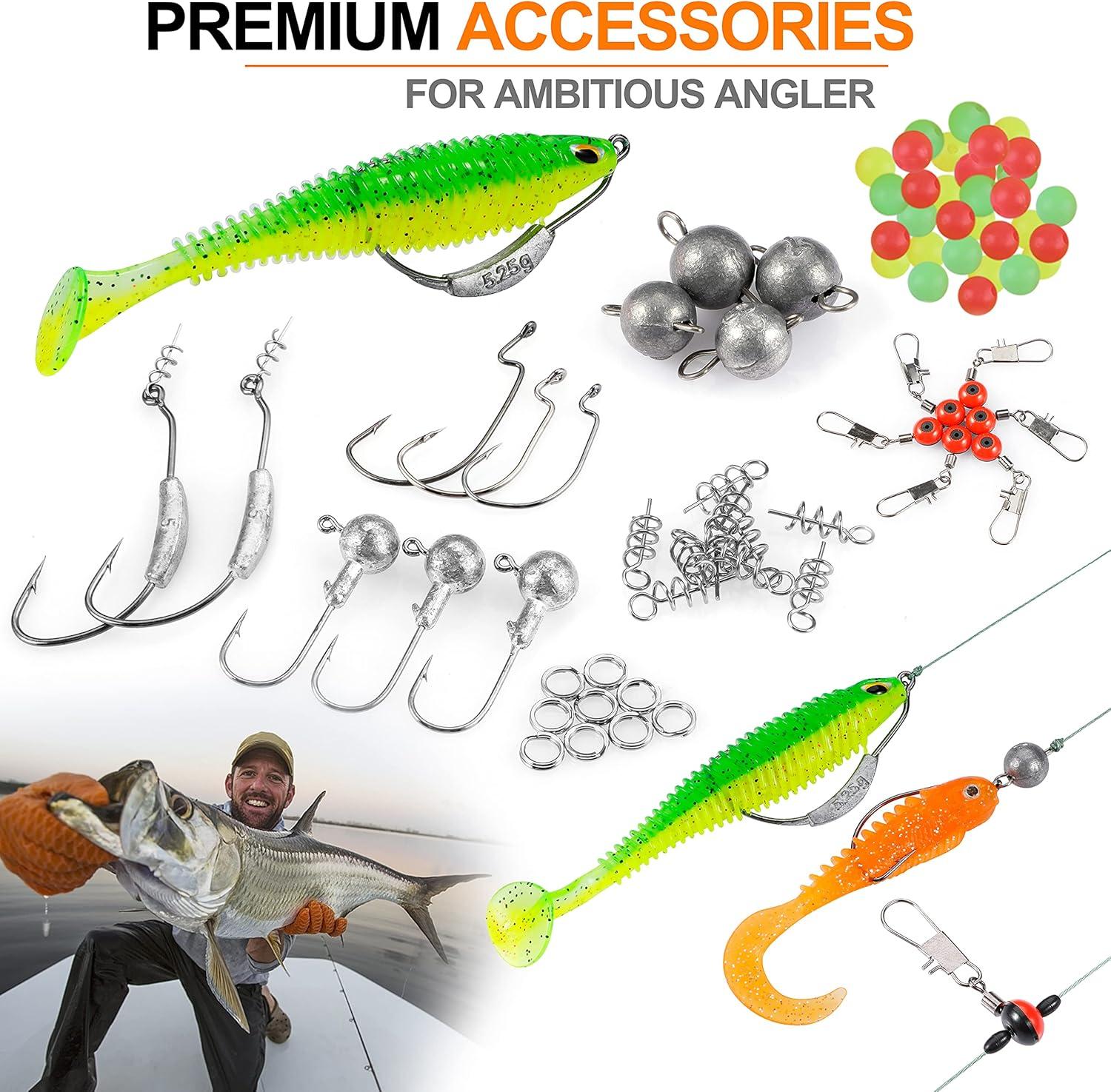 image:imagePLUSINNO Fishing Lures Baits Tackle Including Crankbaits Spinnerbaits Plastic Worms Jigs Topwater Lures Tackle Box and More Fishing Gear Lures Kit Set 102302Pcs Fishing Lure Tackle212Pcs Fishing Accessories Kit