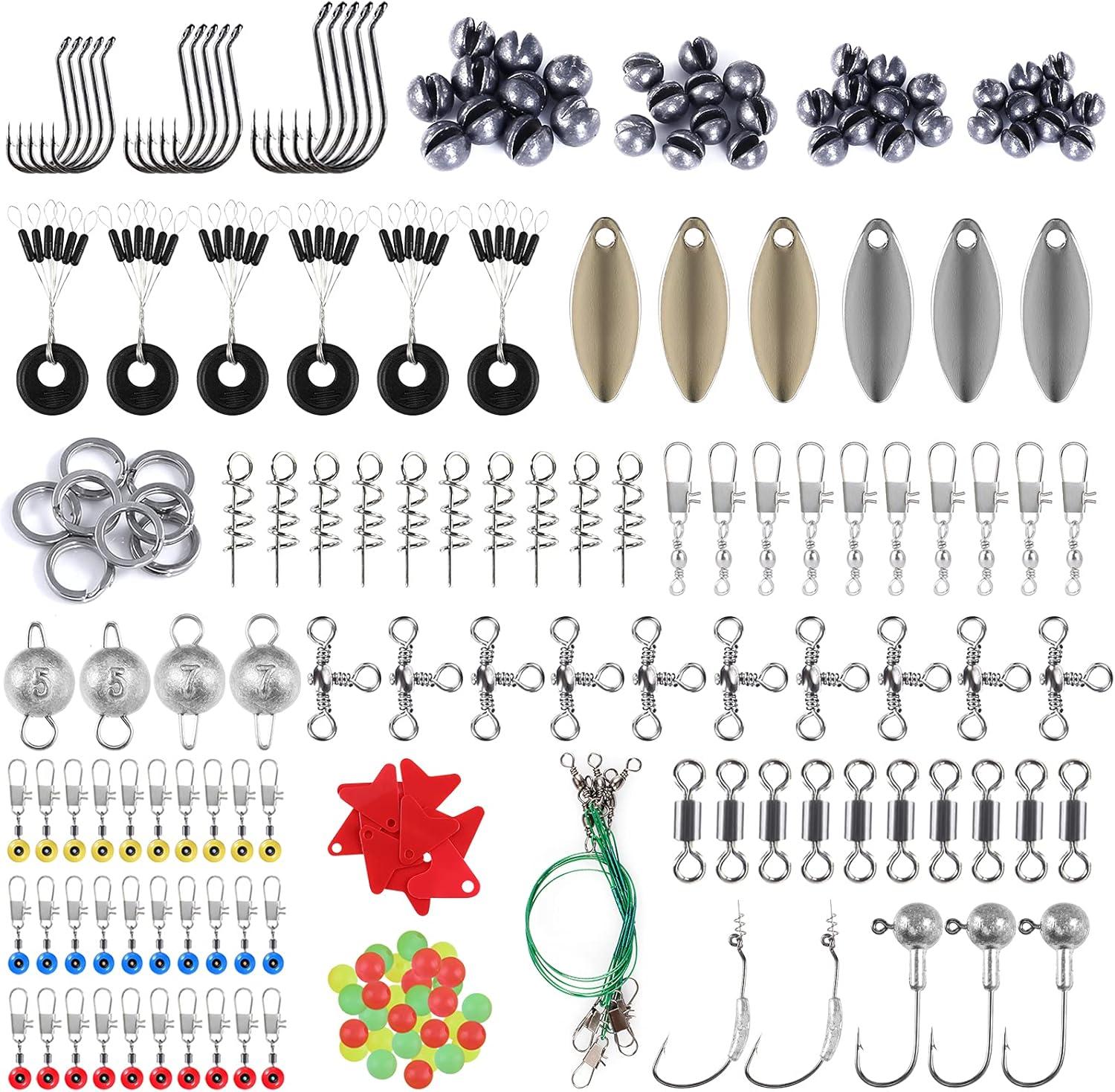 image:imagePLUSINNO Fishing Lures Baits Tackle Including Crankbaits Spinnerbaits Plastic Worms Jigs Topwater Lures Tackle Box and More Fishing Gear Lures Kit Set 102302Pcs Fishing Lure Tackle212Pcs Fishing Accessories Kit