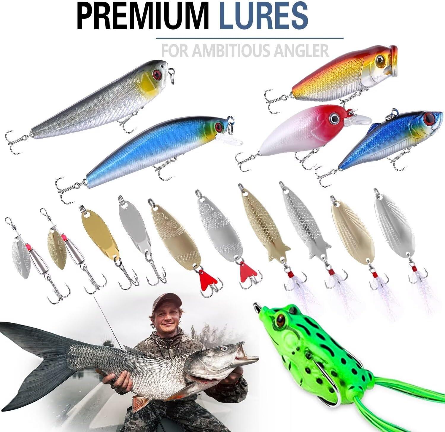 image:imagePLUSINNO Fishing Lures Baits Tackle Including Crankbaits Spinnerbaits Plastic Worms Jigs Topwater Lures Tackle Box and More Fishing Gear Lures Kit Set 102302Pcs Fishing Lure Tackle302Pcs Fishing Lures Kit