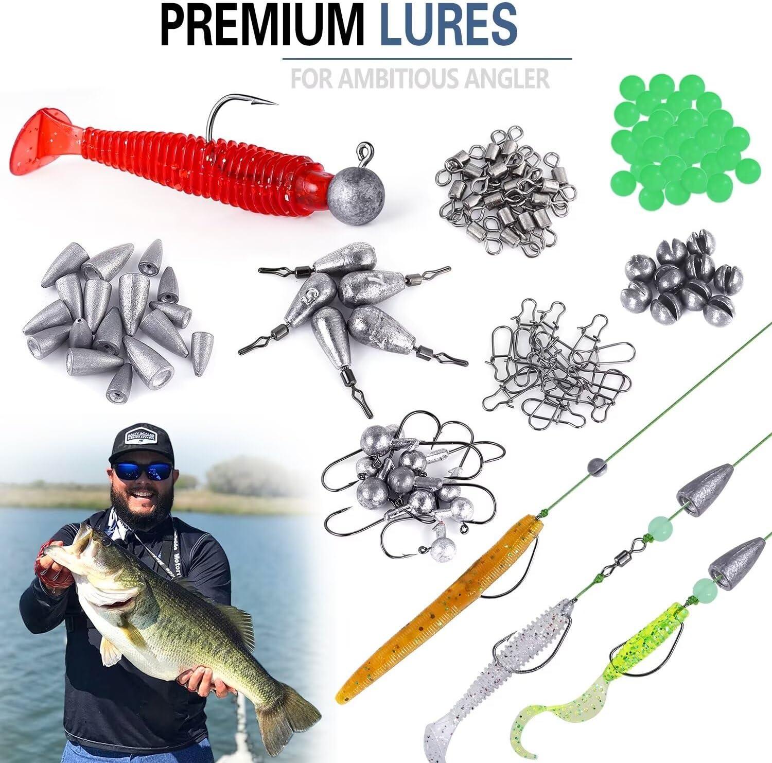 image:imagePLUSINNO Fishing Lures Baits Tackle Including Crankbaits Spinnerbaits Plastic Worms Jigs Topwater Lures Tackle Box and More Fishing Gear Lures Kit Set 102302Pcs Fishing Lure Tackle302Pcs Fishing Lures Kit