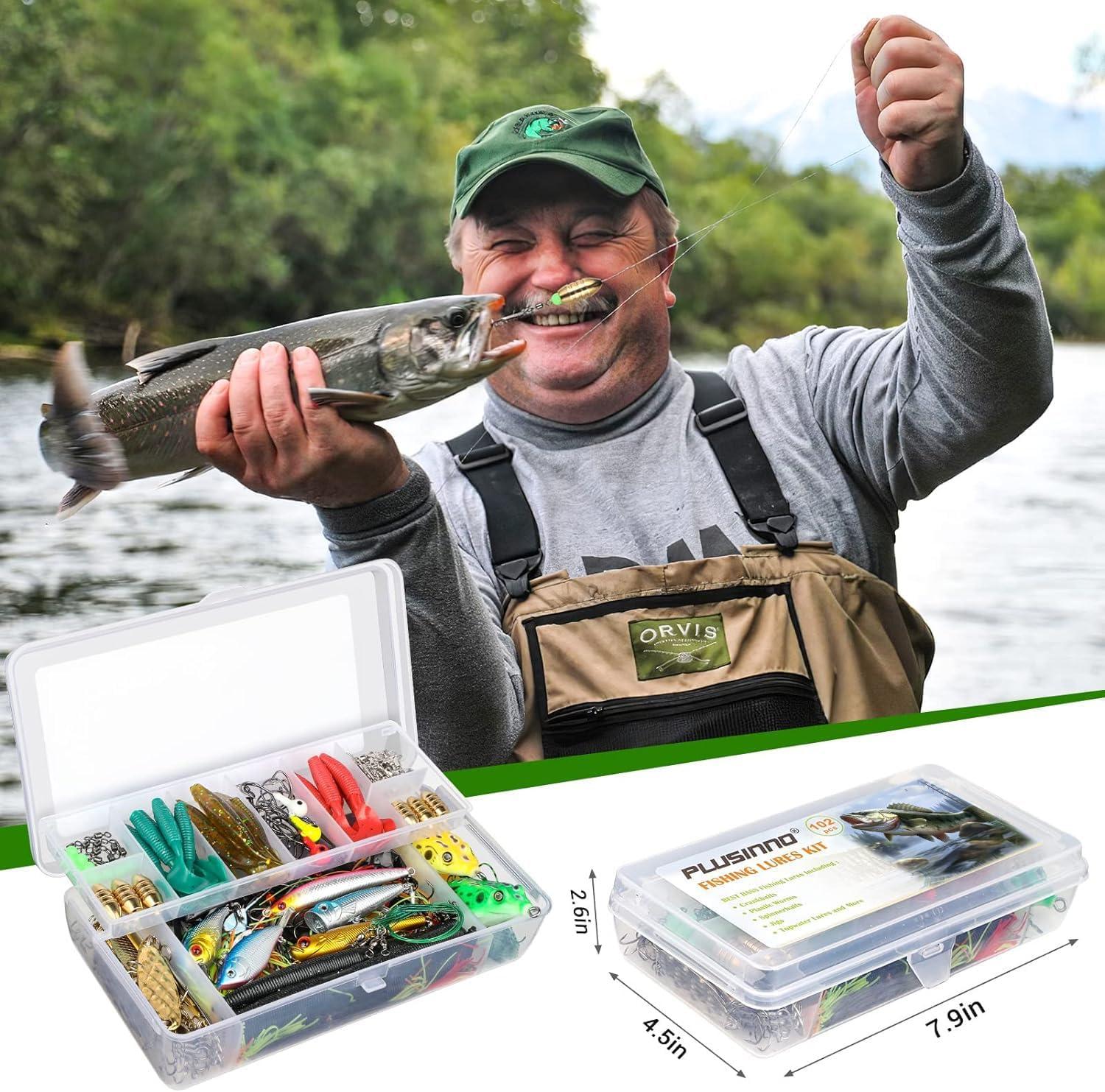 image:imagePLUSINNO Fishing Lures Baits Tackle Including Crankbaits Spinnerbaits Plastic Worms Jigs Topwater Lures Tackle Box and More Fishing Gear Lures Kit Set 102302Pcs Fishing Lure Tackle102Pcs Fishing Lures Kit