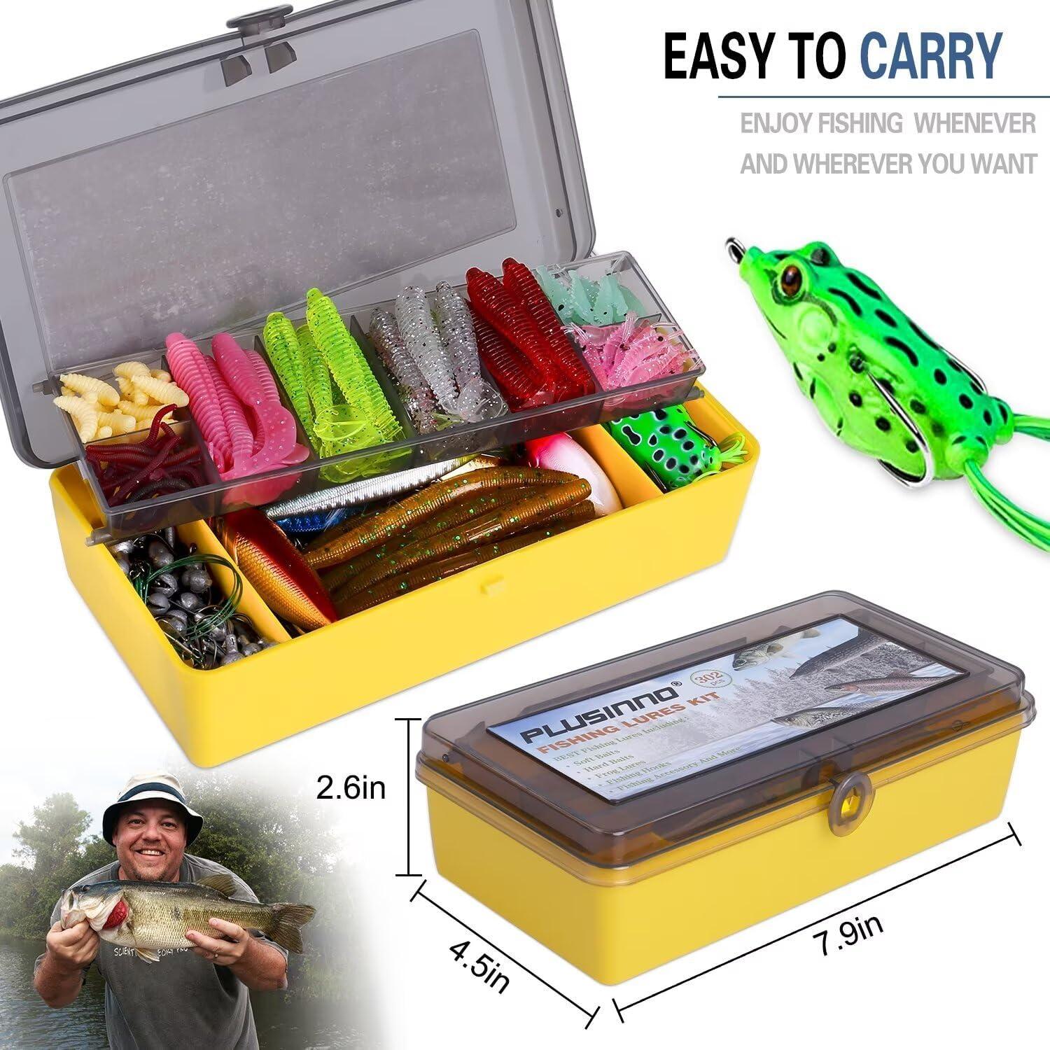 image:imagePLUSINNO Fishing Lures Baits Tackle Including Crankbaits Spinnerbaits Plastic Worms Jigs Topwater Lures Tackle Box and More Fishing Gear Lures Kit Set 102302Pcs Fishing Lure Tackle302Pcs Fishing Lures Kit