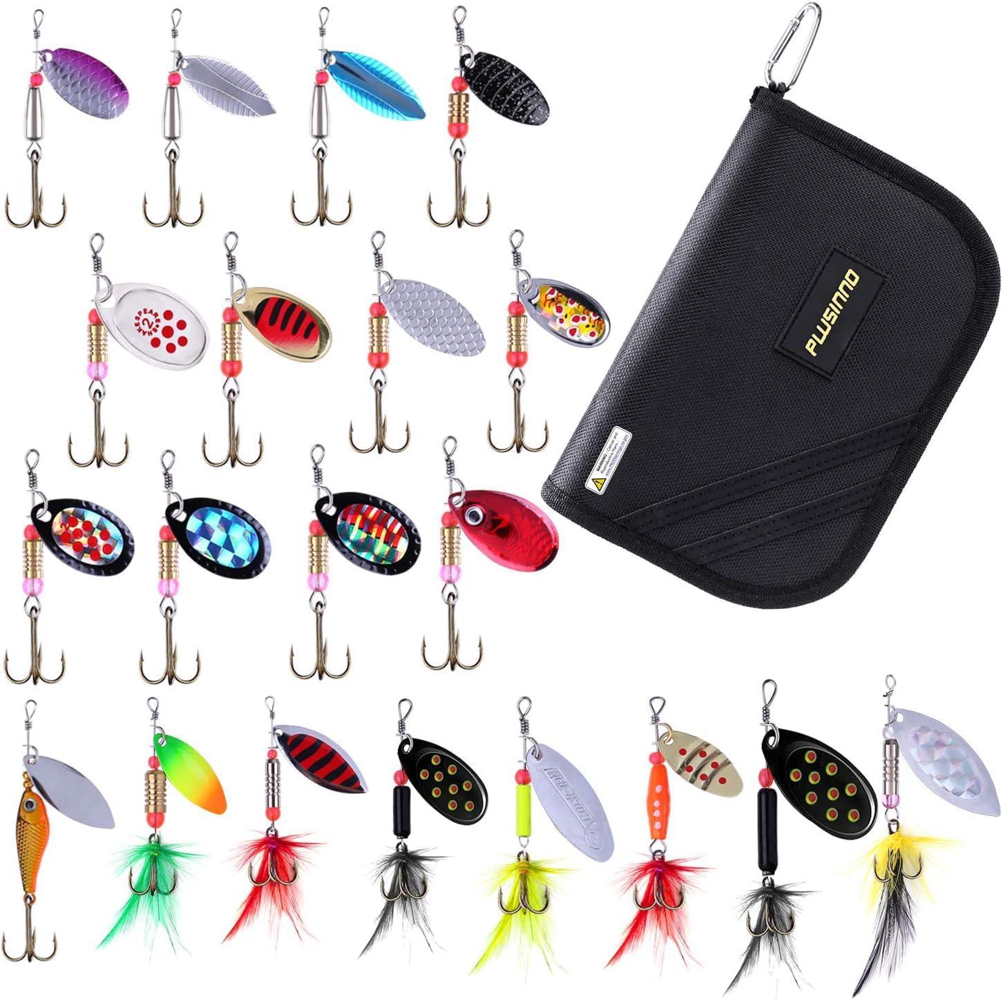 image:imagePLUSINNO Fishing Lures Spinner baits for Bass 1632 pcs Spinner Lures Kit with Portable Carry Bag Hard Metal Spinner Baits for Trout20pcs spinner set with bag