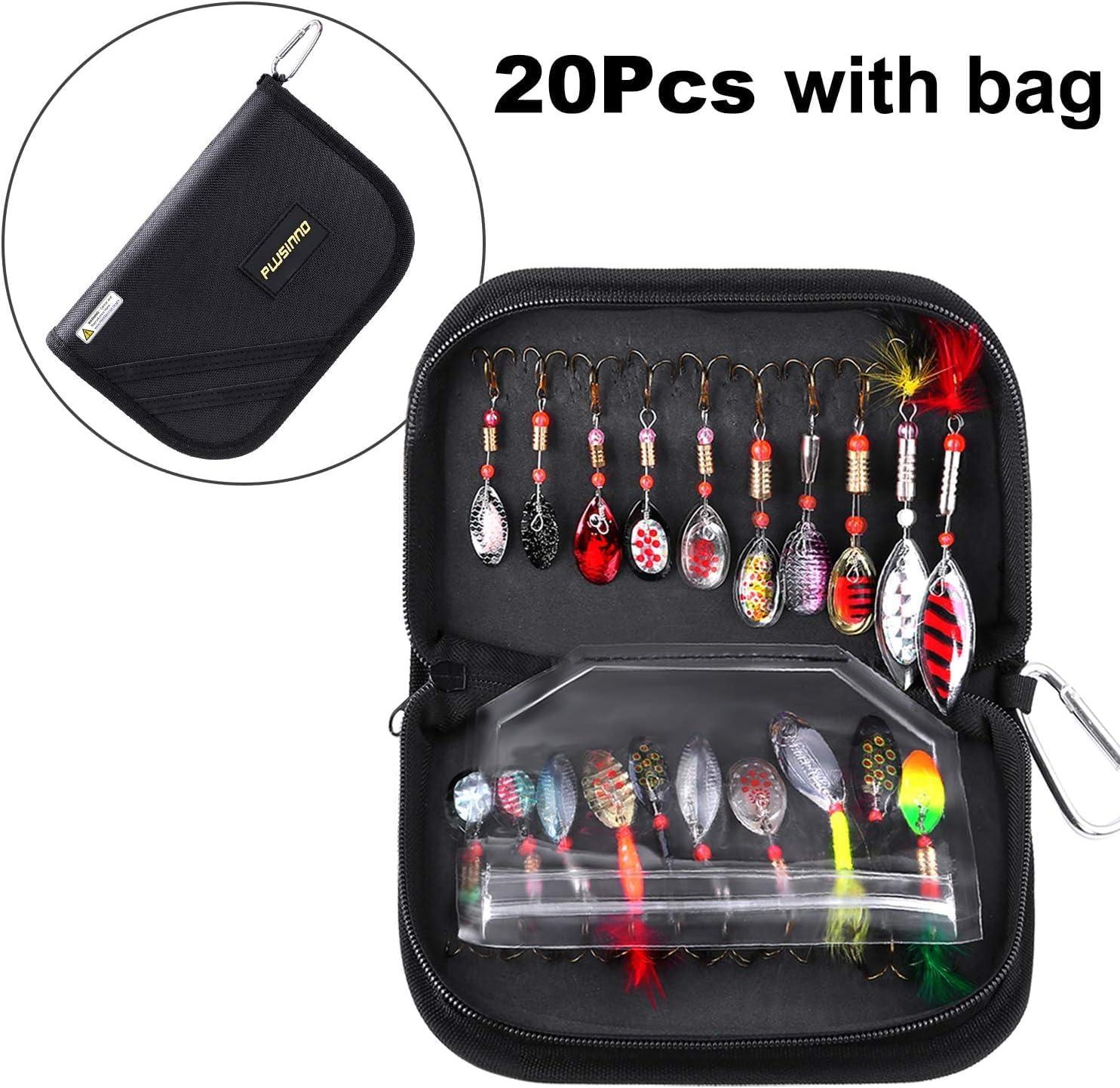 image:imagePLUSINNO Fishing Lures Spinner baits for Bass 1632 pcs Spinner Lures Kit with Portable Carry Bag Hard Metal Spinner Baits for Trout20pcs spinner set with bag