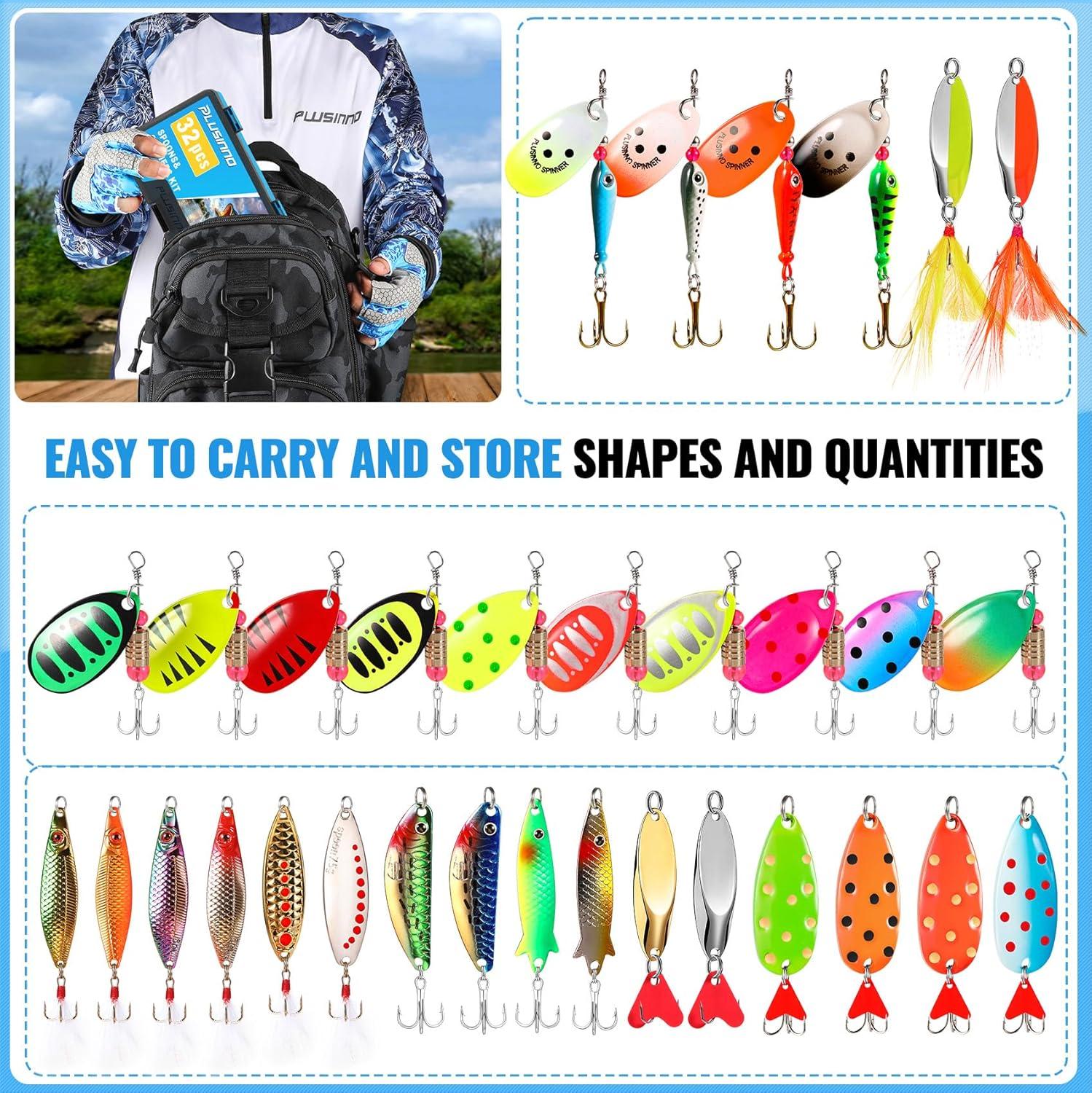 image:imagePLUSINNO Fishing Lures Spinner baits for Bass 1632 pcs Spinner Lures Kit with Portable Carry Bag Hard Metal Spinner Baits for Trout32pcs spinner set with box