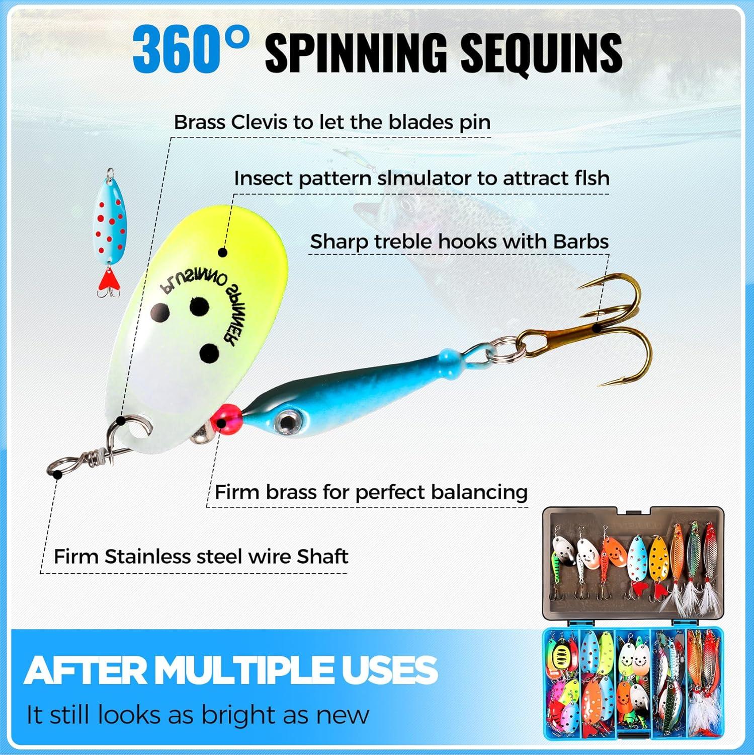 image:imagePLUSINNO Fishing Lures Spinner baits for Bass 1632 pcs Spinner Lures Kit with Portable Carry Bag Hard Metal Spinner Baits for Trout32pcs spinner set with box