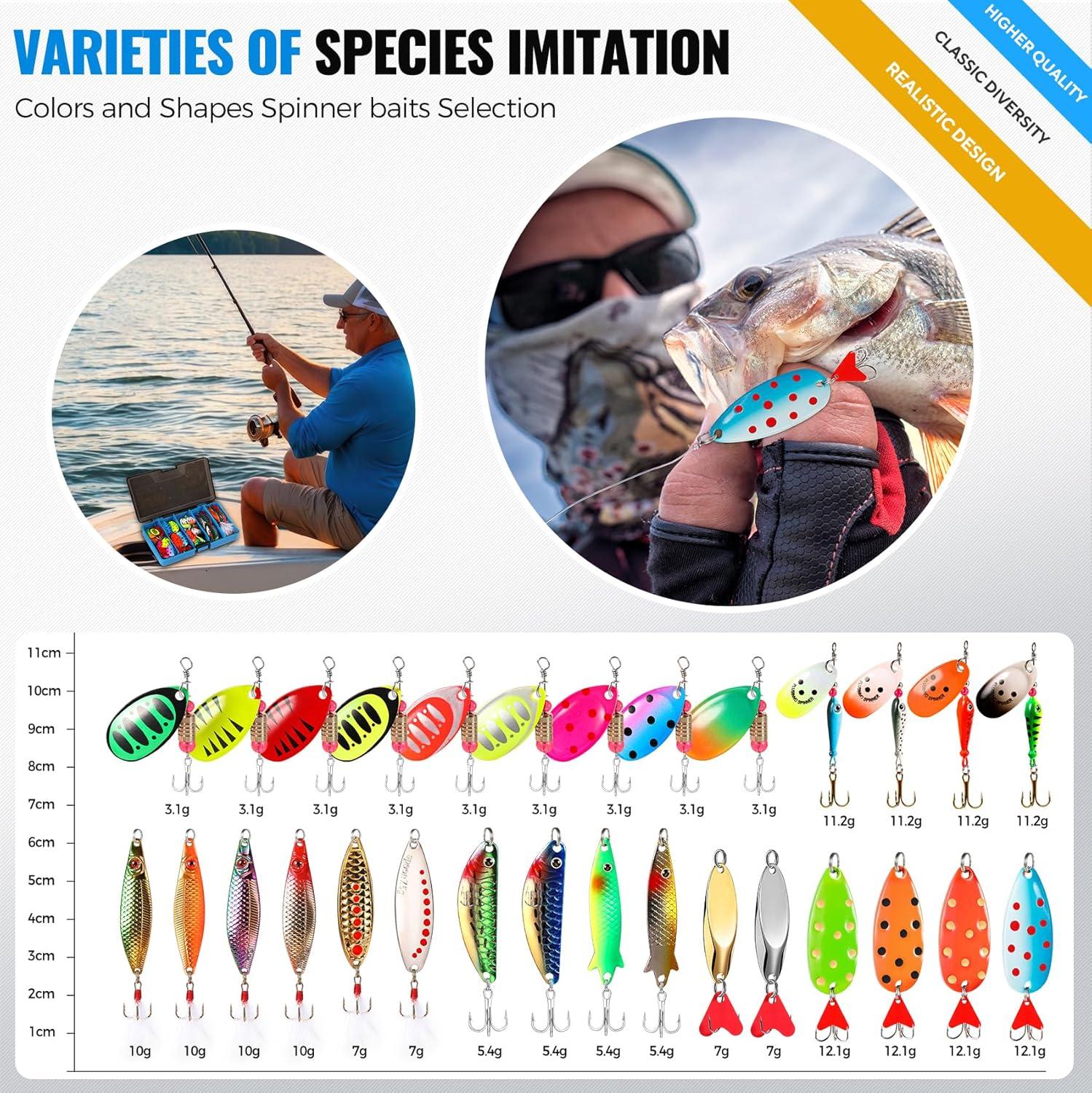 image:imagePLUSINNO Fishing Lures Spinner baits for Bass 1632 pcs Spinner Lures Kit with Portable Carry Bag Hard Metal Spinner Baits for Trout32pcs spinner set with box