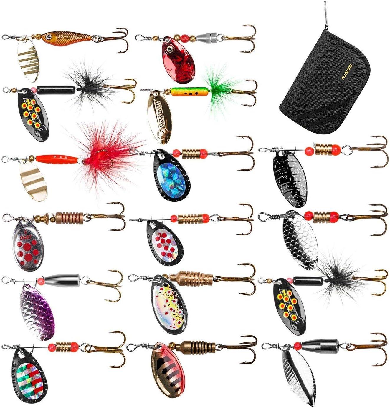 image:imagePLUSINNO Fishing Lures Spinner baits for Bass 1632 pcs Spinner Lures Kit with Portable Carry Bag Hard Metal Spinner Baits for Troutmulticolor