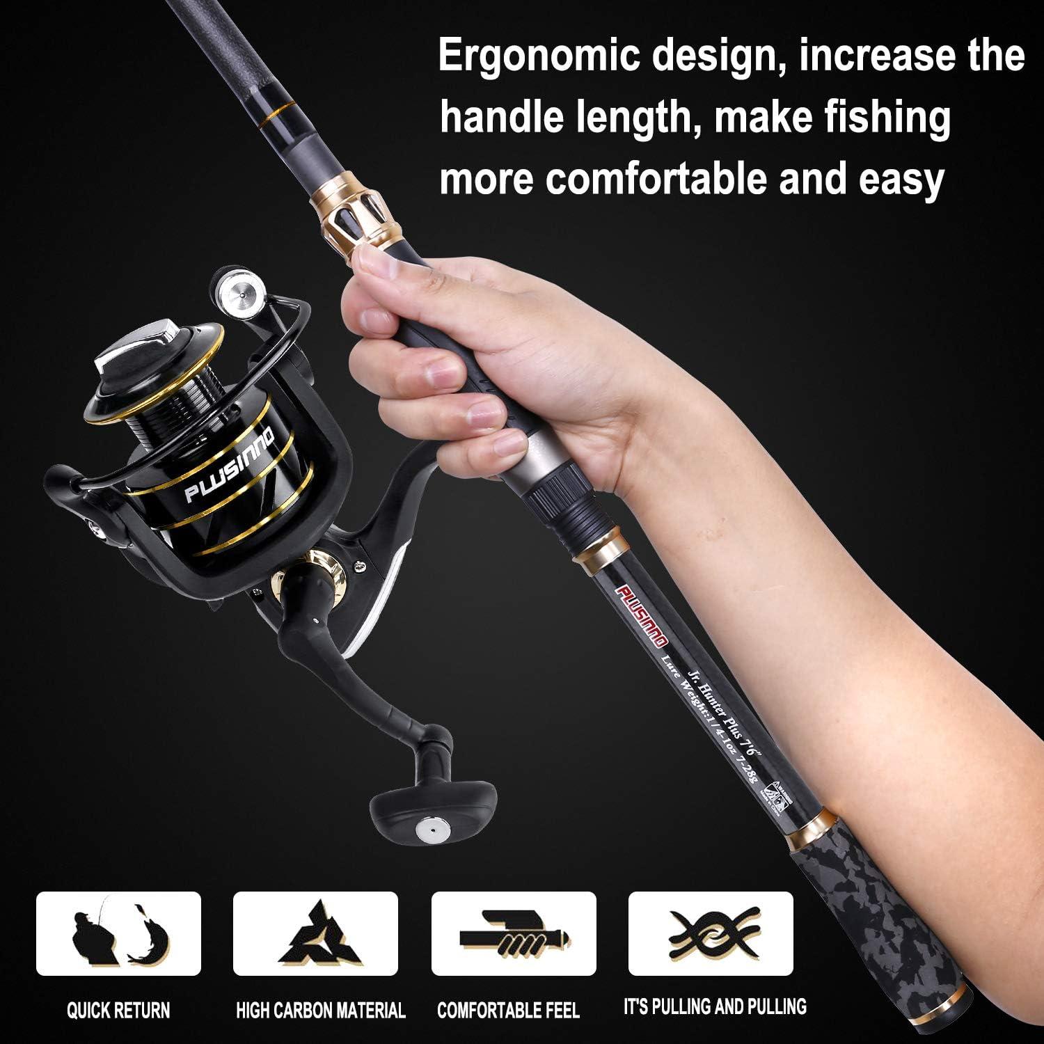 image:imagePLUSINNO Fishing Rod and Reel ComboFishing PoleTelescopic Fishing Rod Kit with Spinning Reel Telescopic Fishing Pole with Carrier Bag for Freshwater Saltwater for Men Womenextended handle fishing rodNo LuresLine
