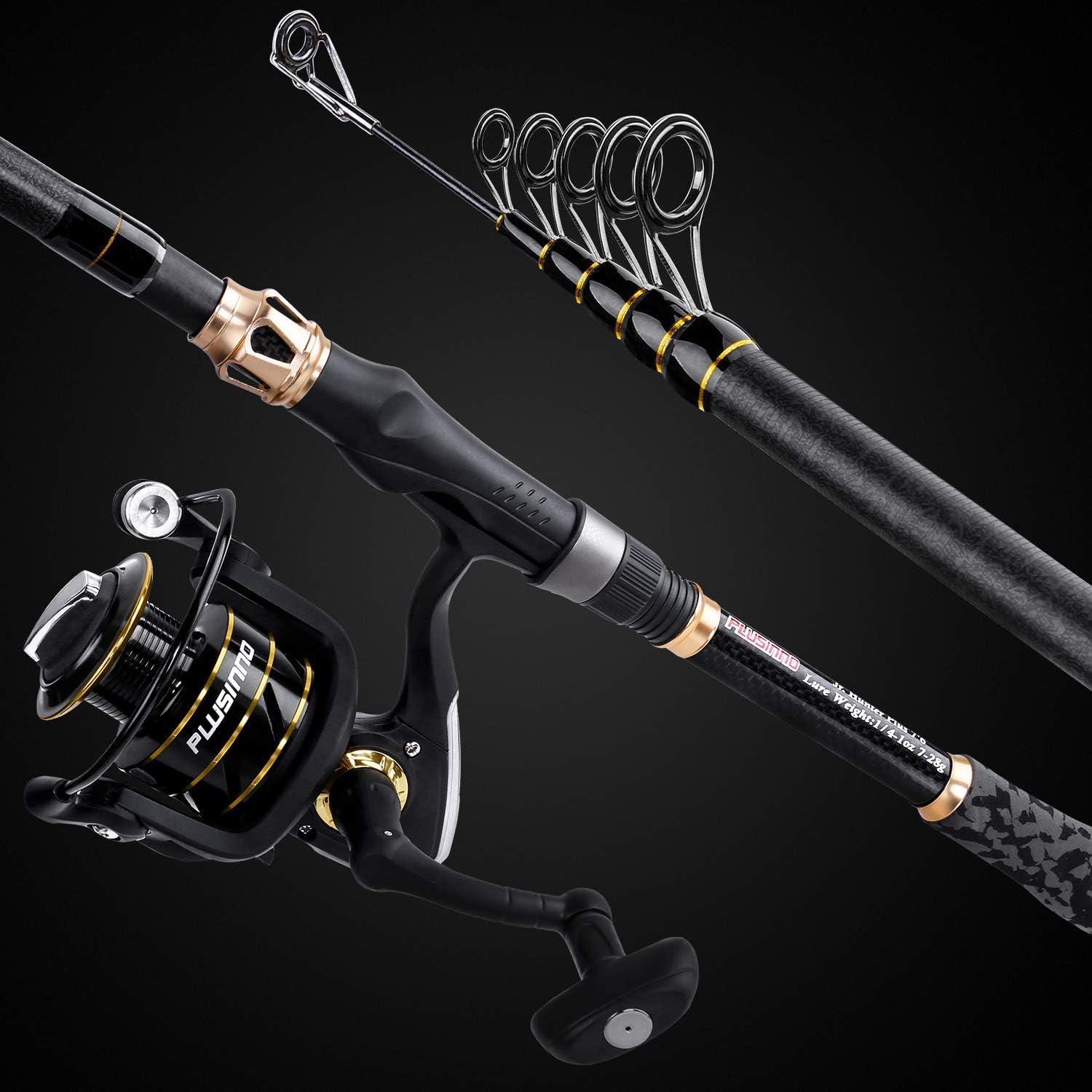 image:imagePLUSINNO Fishing Rod and Reel ComboFishing PoleTelescopic Fishing Rod Kit with Spinning Reel Telescopic Fishing Pole with Carrier Bag for Freshwater Saltwater for Men Womenextended handle fishing rodNo LuresLine