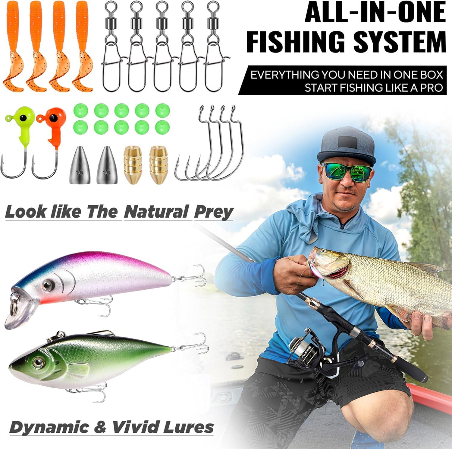 image:imagePLUSINNO Fishing Rod and Reel ComboFishing PoleTelescopic Fishing Rod Kit with Spinning Reel Telescopic Fishing Pole with Carrier Bag for Freshwater Saltwater for Men WomenFull Kit with Carrier Case