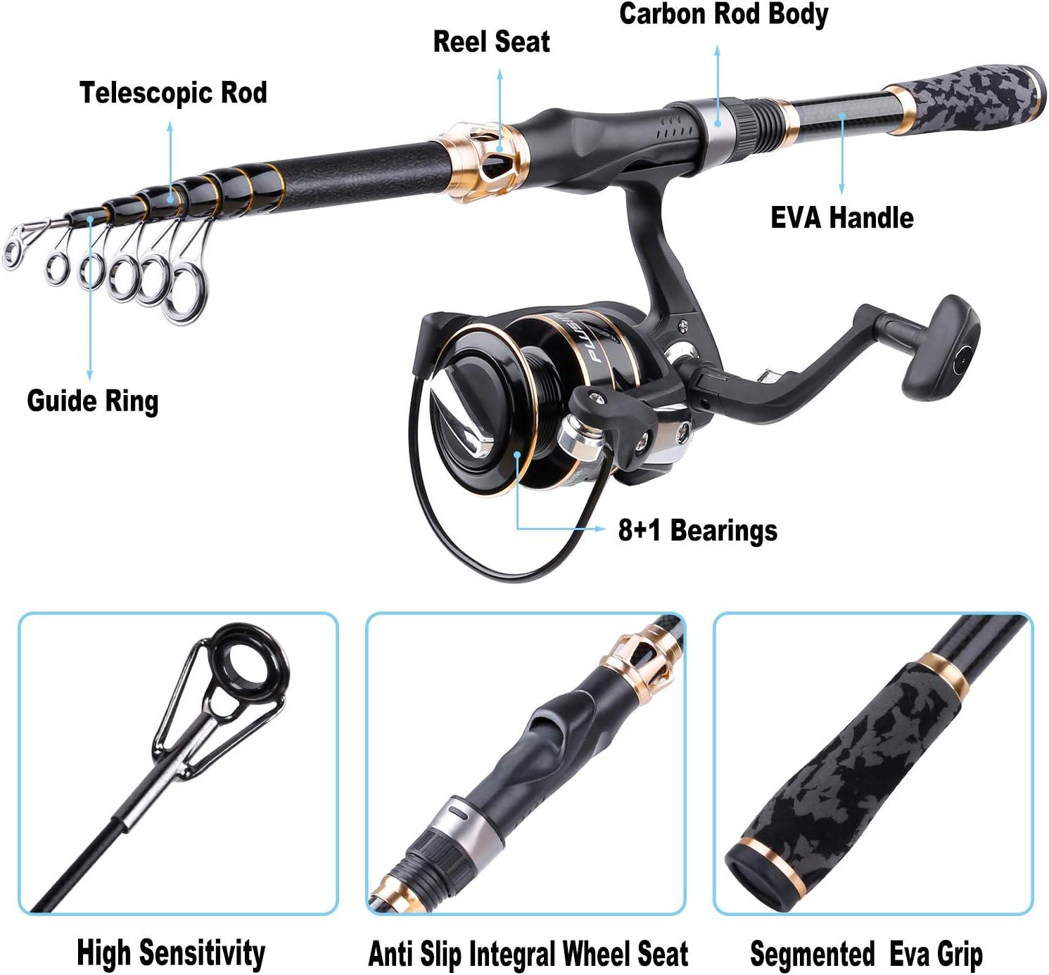 image:imagePLUSINNO Fishing Rod and Reel ComboFishing PoleTelescopic Fishing Rod Kit with Spinning Reel Telescopic Fishing Pole with Carrier Bag for Freshwater Saltwater for Men Womenextended handle fishing rodNo LuresLine