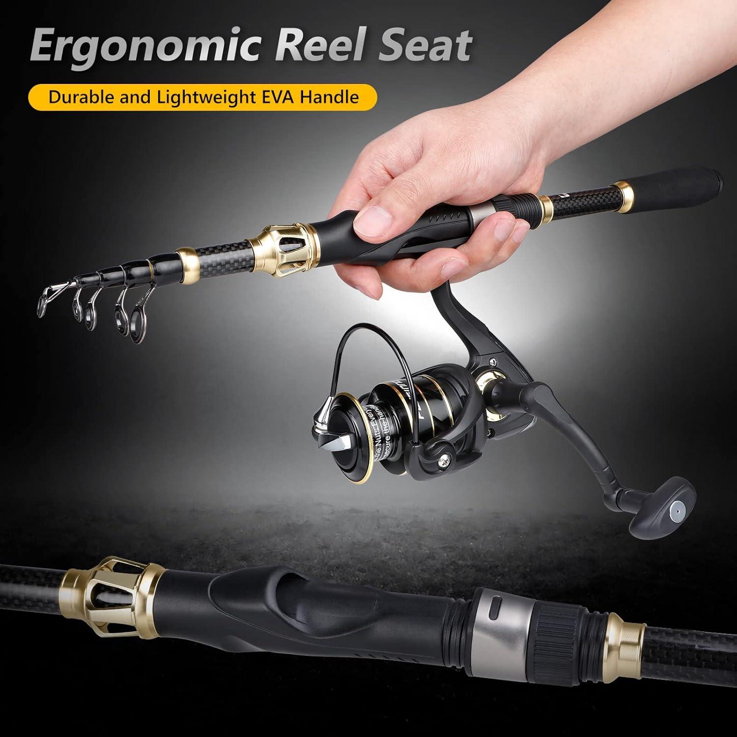 image:imagePLUSINNO Fishing Rod and Reel ComboFishing PoleTelescopic Fishing Rod Kit with Spinning Reel Telescopic Fishing Pole with Carrier Bag for Freshwater Saltwater for Men WomenFull Kit with Carrier Case