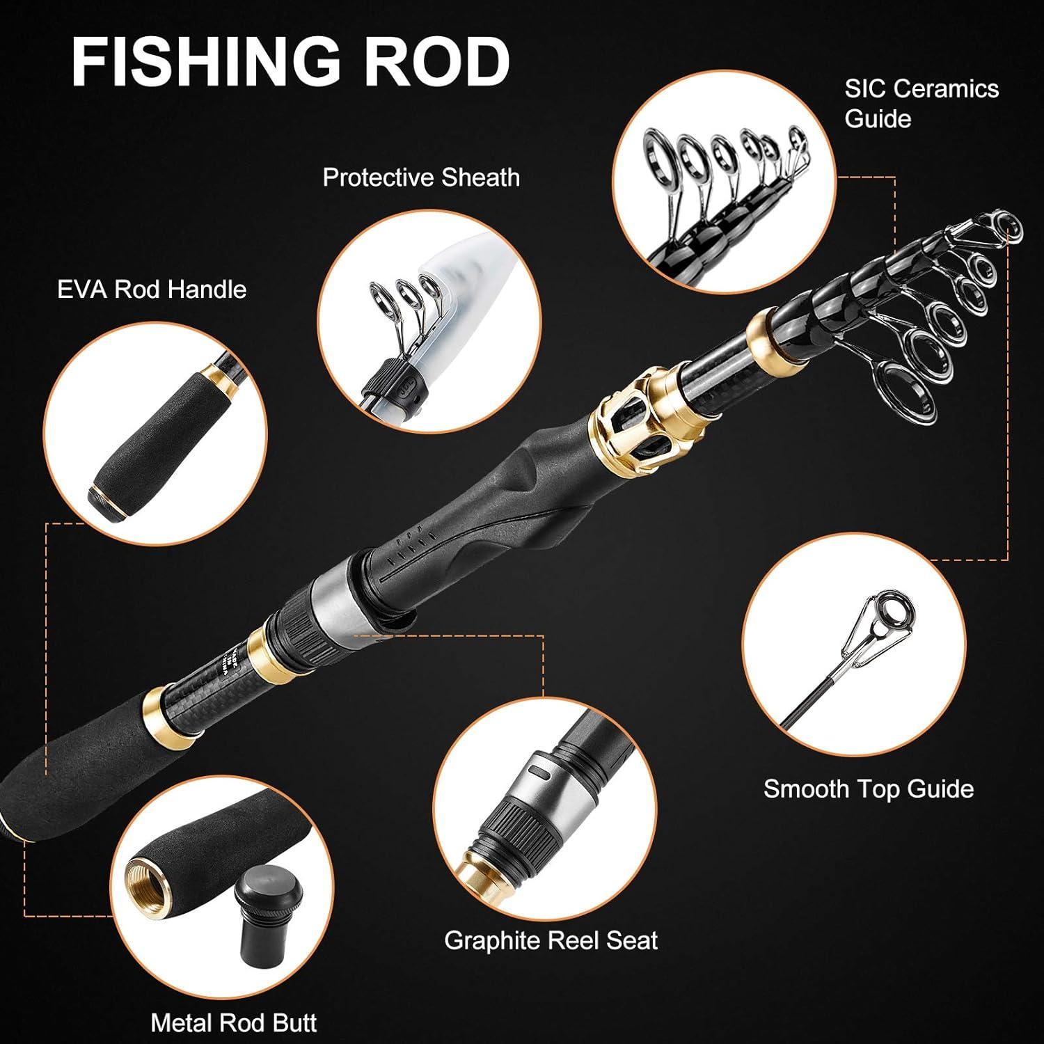 image:imagePLUSINNO Fishing Rod and Reel ComboFishing PoleTelescopic Fishing Rod Kit with Spinning Reel Telescopic Fishing Pole with Carrier Bag for Freshwater Saltwater for Men WomenElite Hunter Single Fishing RodNo Reel Lure