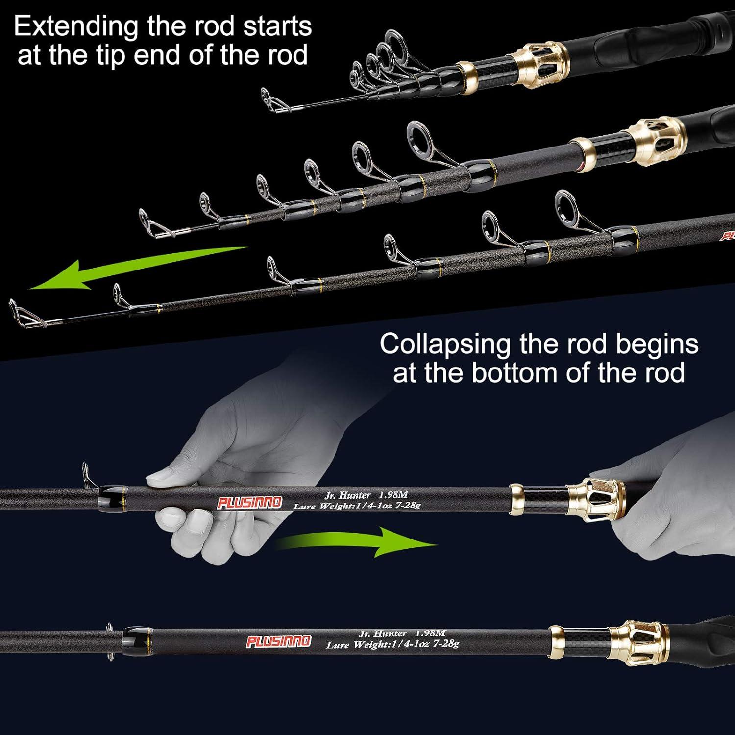 image:imagePLUSINNO Fishing Rod and Reel ComboFishing PoleTelescopic Fishing Rod Kit with Spinning Reel Telescopic Fishing Pole with Carrier Bag for Freshwater Saltwater for Men WomenElite Hunter Single Fishing RodNo Reel Lure