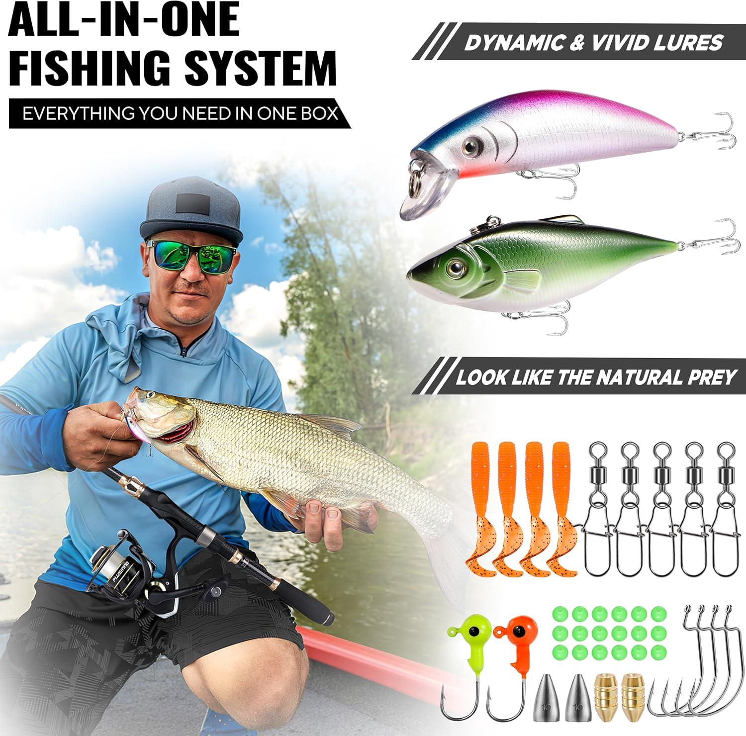image:imagePLUSINNO Fishing Rod and Reel ComboFishing PoleTelescopic Fishing Rod Kit with Spinning Reel Telescopic Fishing Pole with Carrier Bag for Freshwater Saltwater for Men WomenFull Kit with Carrier Case