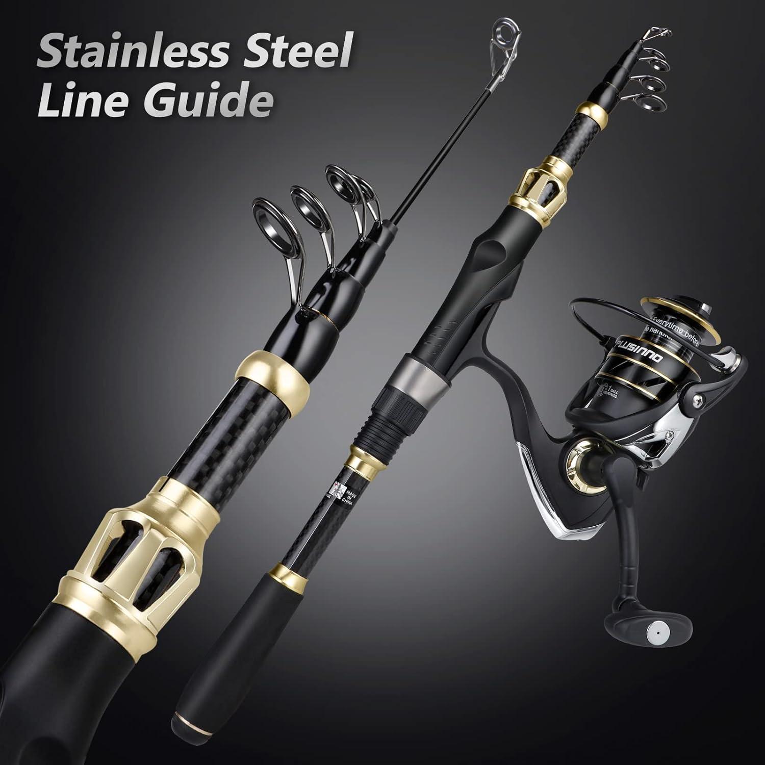 image:imagePLUSINNO Fishing Rod and Reel ComboFishing PoleTelescopic Fishing Rod Kit with Spinning Reel Telescopic Fishing Pole with Carrier Bag for Freshwater Saltwater for Men WomenFull Kit with Carrier Case