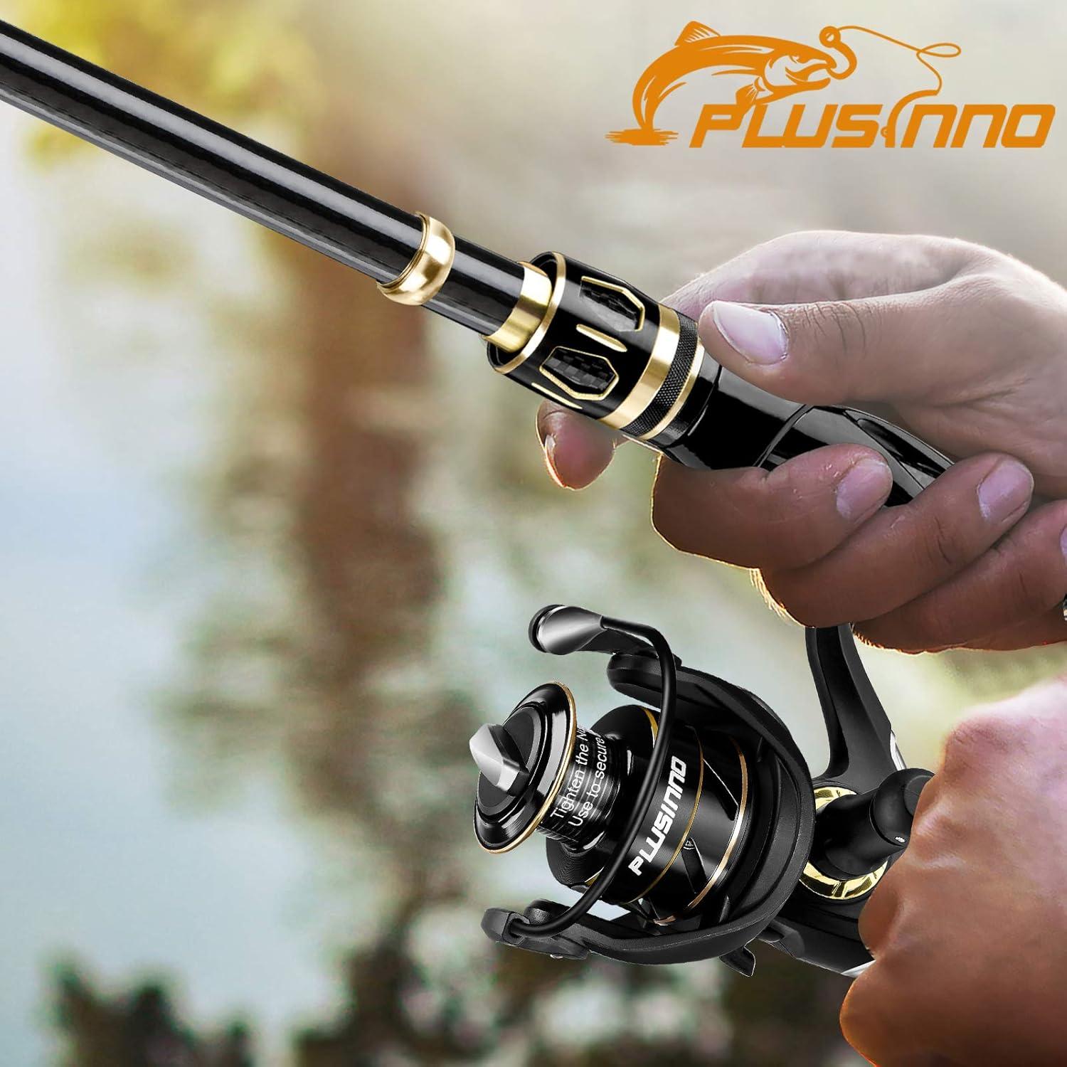 image:imagePLUSINNO Fishing Rod and Reel Combos SetTelescopic Fishing Pole with Spinning Reels Carbon Fiber Fishing Rod for Travel Saltwater Freshwater Fishing