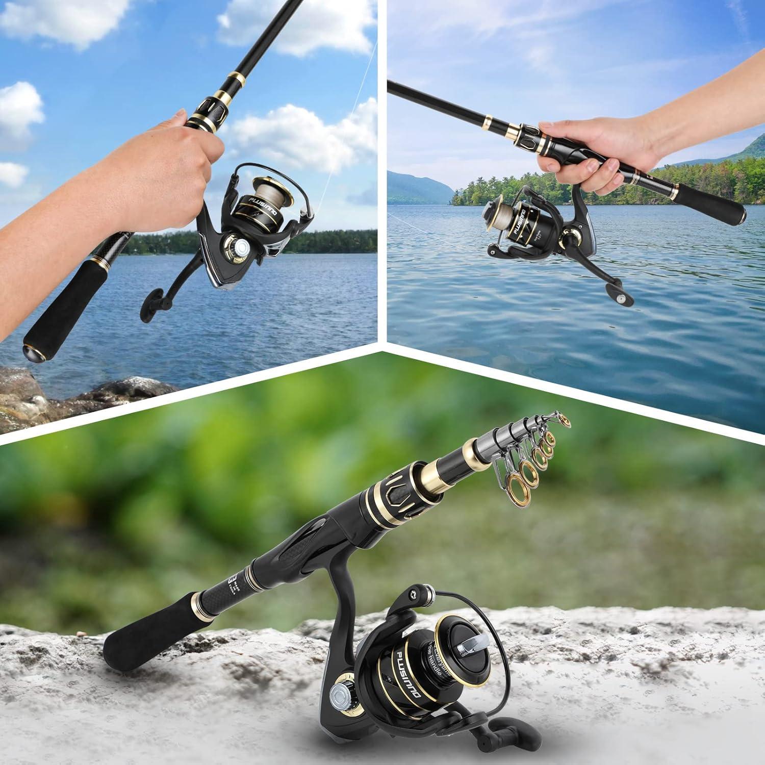 image:imagePLUSINNO Fishing Rod and Reel Combos SetTelescopic Fishing Pole with Spinning Reels Carbon Fiber Fishing Rod for Travel Saltwater Freshwater Fishing
