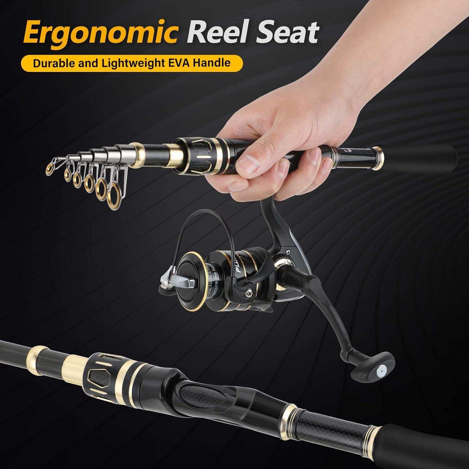 image:imagePLUSINNO Fishing Rod and Reel Combos SetTelescopic Fishing Pole with Spinning Reels Carbon Fiber Fishing Rod for Travel Saltwater Freshwater Fishing