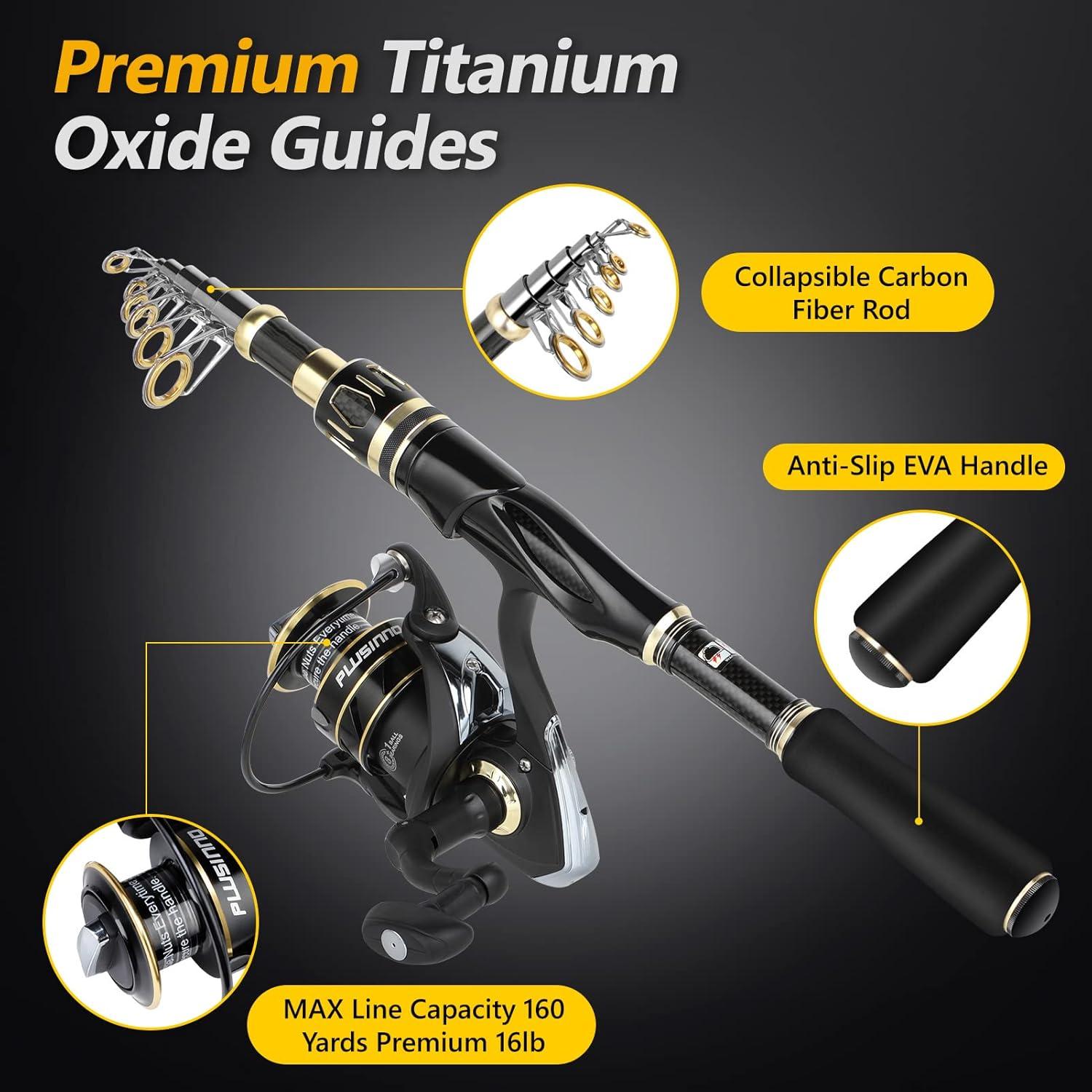 image:imagePLUSINNO Fishing Rod and Reel Combos SetTelescopic Fishing Pole with Spinning Reels Carbon Fiber Fishing Rod for Travel Saltwater Freshwater Fishing
