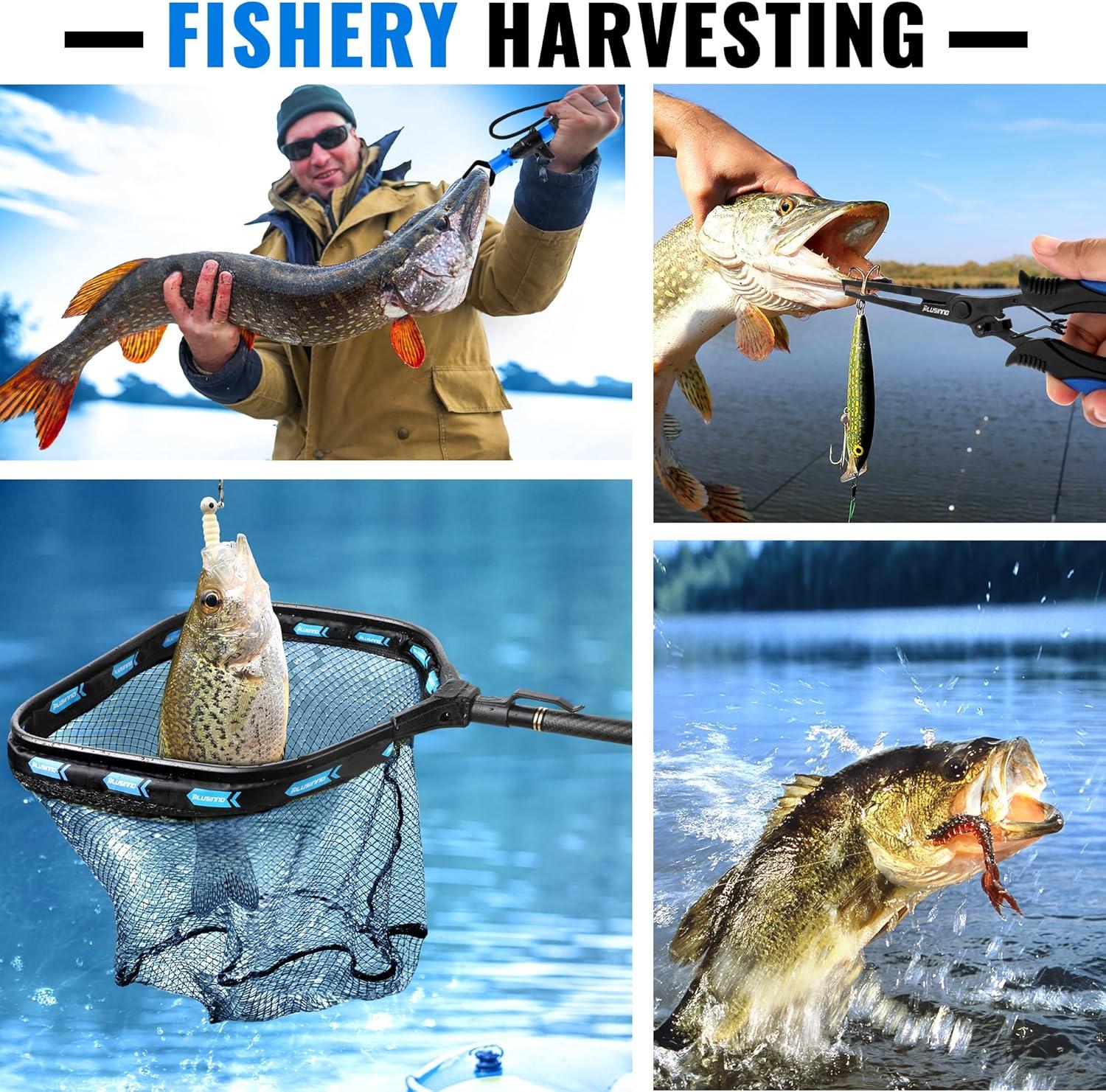image:imagePLUSINNO Floating Fishing Net with Telescoping Handle Carbon Fiber Ultralight Long Fish Net Collapsible Landing Net 656786Ft Fishing Gear Kayak Accessories for Bass Trout Salmon656 FT 20M Full Length with Tool Kit