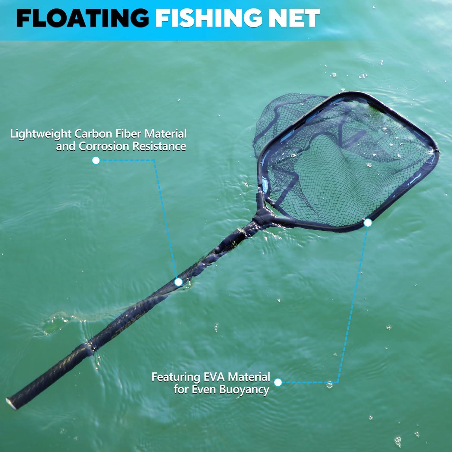 image:imagePLUSINNO Floating Fishing Net with Telescoping Handle Carbon Fiber Ultralight Long Fish Net Collapsible Landing Net 656786Ft Fishing Gear Kayak Accessories for Bass Trout Salmon656 FT 20M Full Length