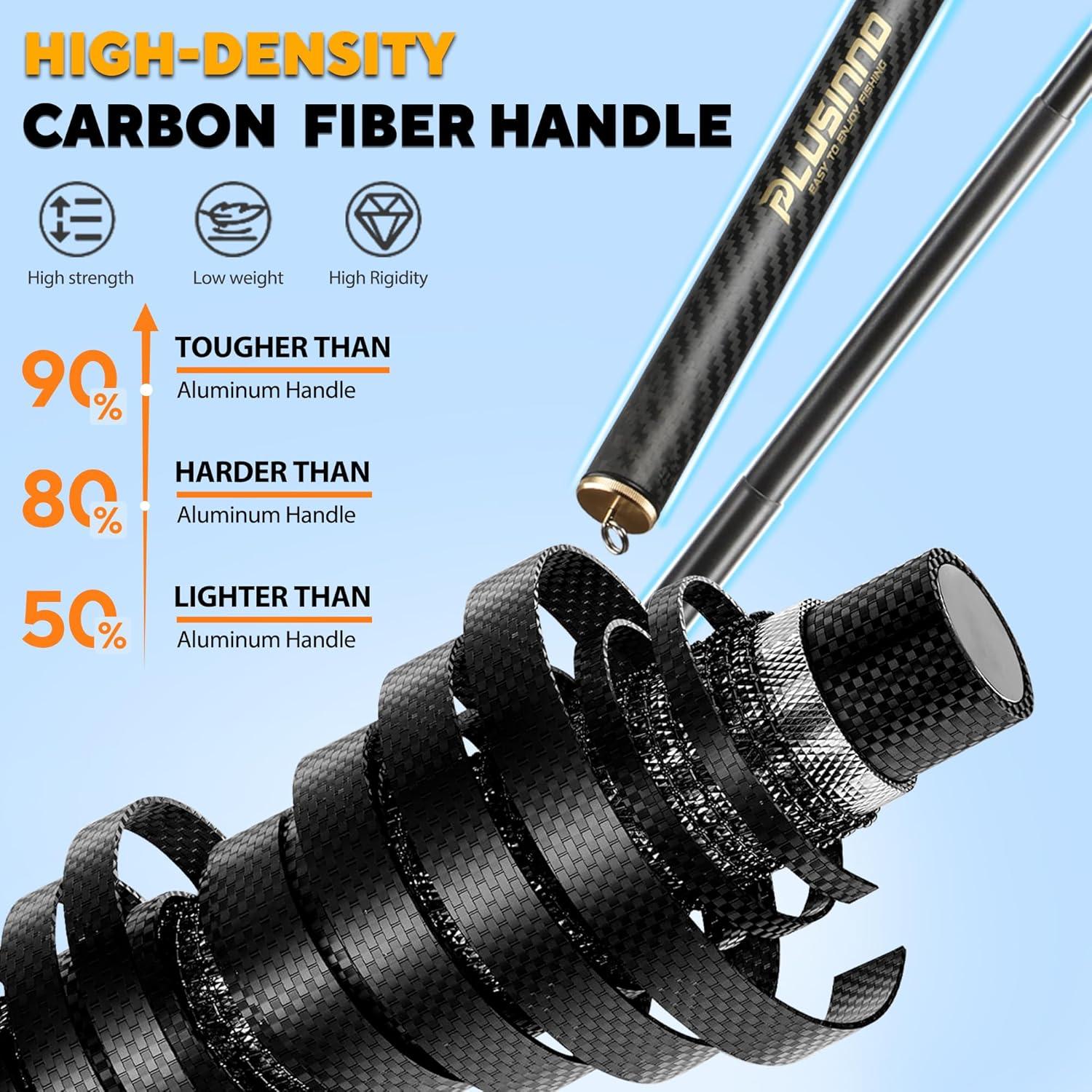 image:imagePLUSINNO Floating Fishing Net with Telescoping Handle Carbon Fiber Ultralight Long Fish Net Collapsible Landing Net 656786Ft Fishing Gear Kayak Accessories for Bass Trout Salmon656 FT 20M Full Length