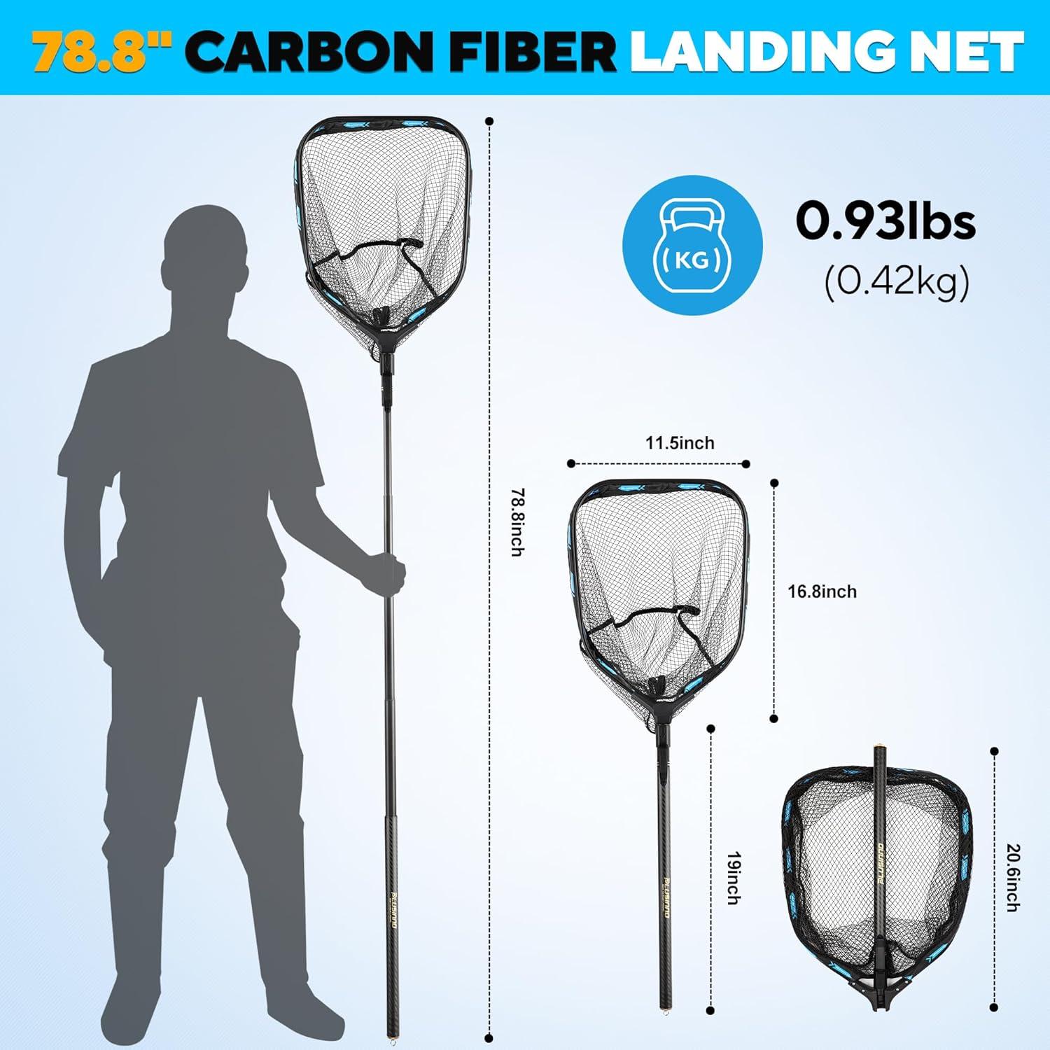 image:imagePLUSINNO Floating Fishing Net with Telescoping Handle Carbon Fiber Ultralight Long Fish Net Collapsible Landing Net 656786Ft Fishing Gear Kayak Accessories for Bass Trout Salmon656 FT 20M Full Length