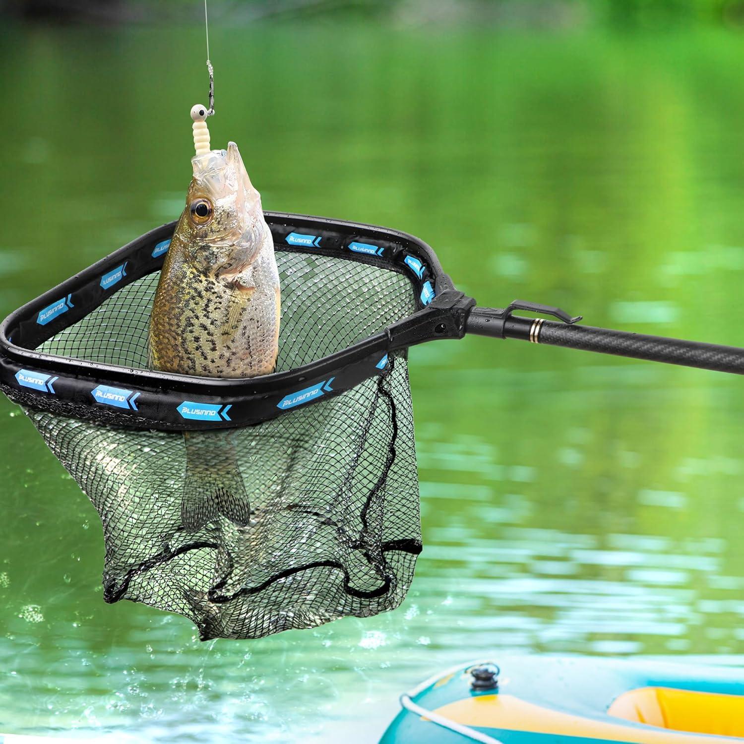image:imagePLUSINNO Floating Fishing Net with Telescoping Handle Carbon Fiber Ultralight Long Fish Net Collapsible Landing Net 656786Ft Fishing Gear Kayak Accessories for Bass Trout Salmon786 FT 24M Full Length