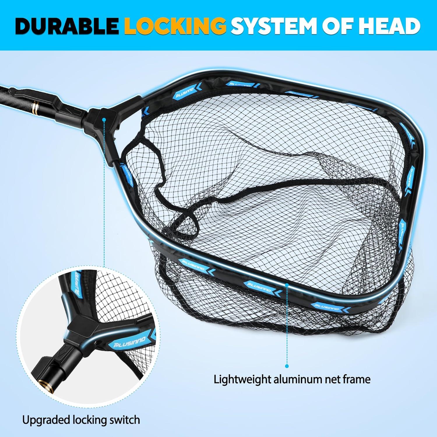 image:imagePLUSINNO Floating Fishing Net with Telescoping Handle Carbon Fiber Ultralight Long Fish Net Collapsible Landing Net 656786Ft Fishing Gear Kayak Accessories for Bass Trout Salmon786 FT 24M Full Length